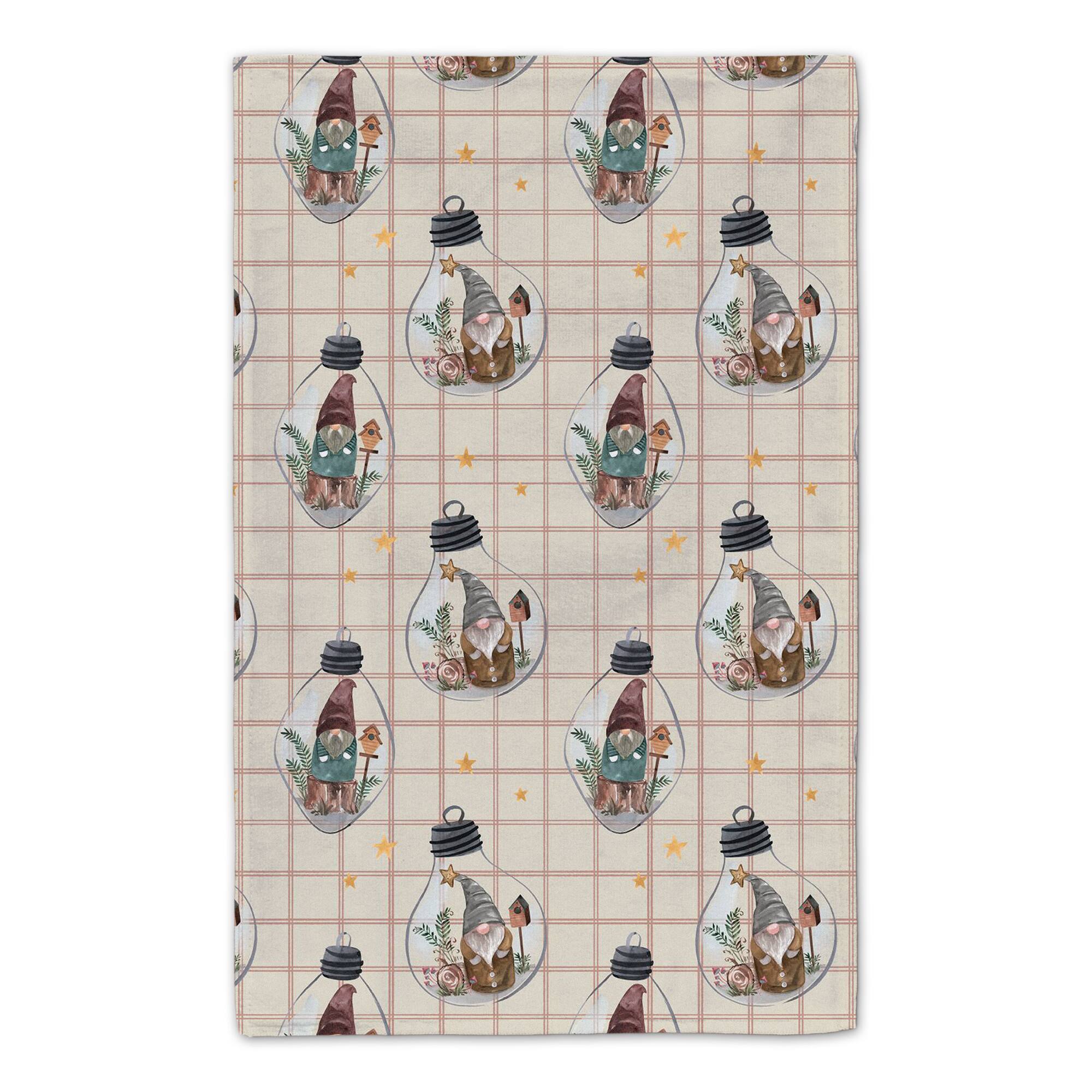 Welcome to our Cabin Cream and Red Check Gnome Globe Pattern Tea Towel - Set of 2