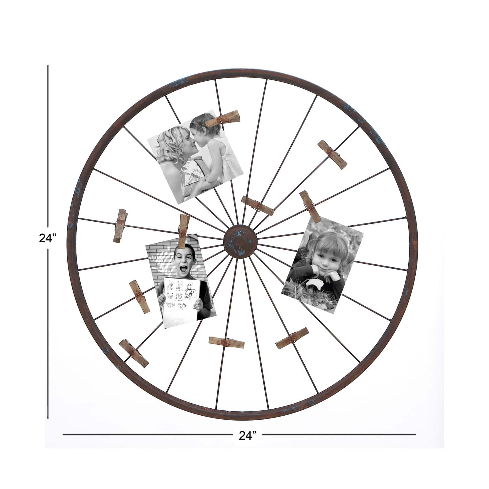 Brown Metal Bicycle Wheel Photo Holder Wall D&#xE9;cor