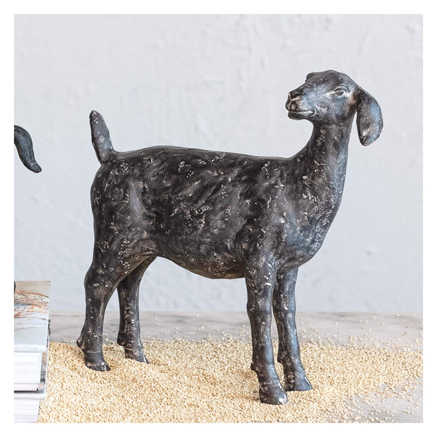 Hello Honey&#xAE; 9.25&#x22; Black Standing Goat Accent D&#xE9;cor with Cast Iron Finish