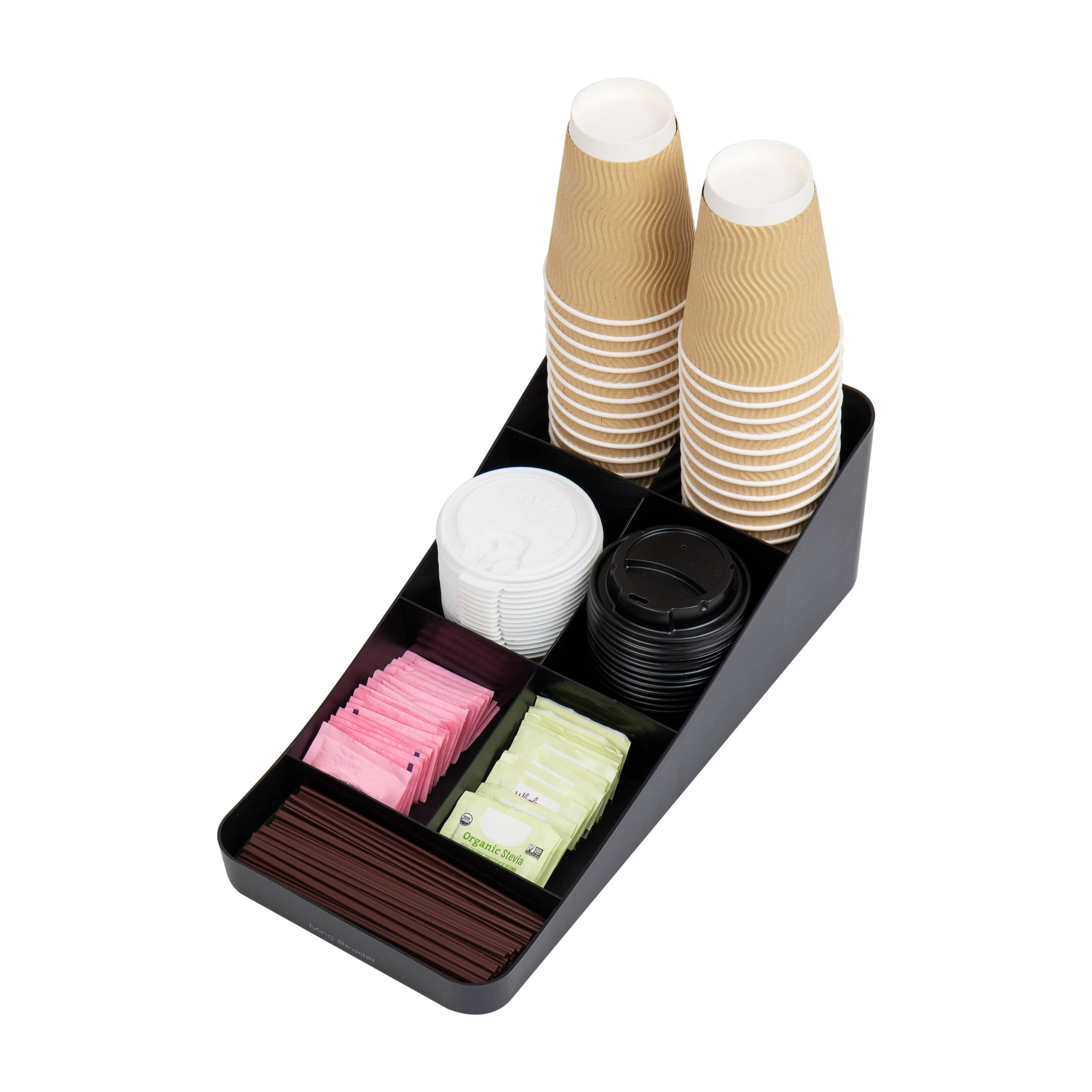 Mind Reader Anchor Collection 7-Compartment Black Coffee Cup and Condiment Dispenser, 2ct.