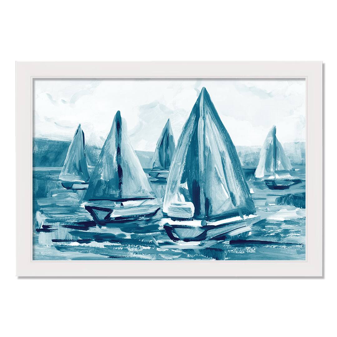 Out in the Bay White Framed Print