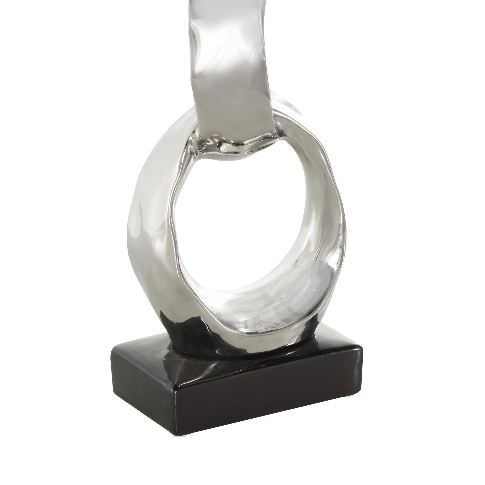 15" Silver Abstract Interlocked Rings Ceramic Sculpture with Black Base