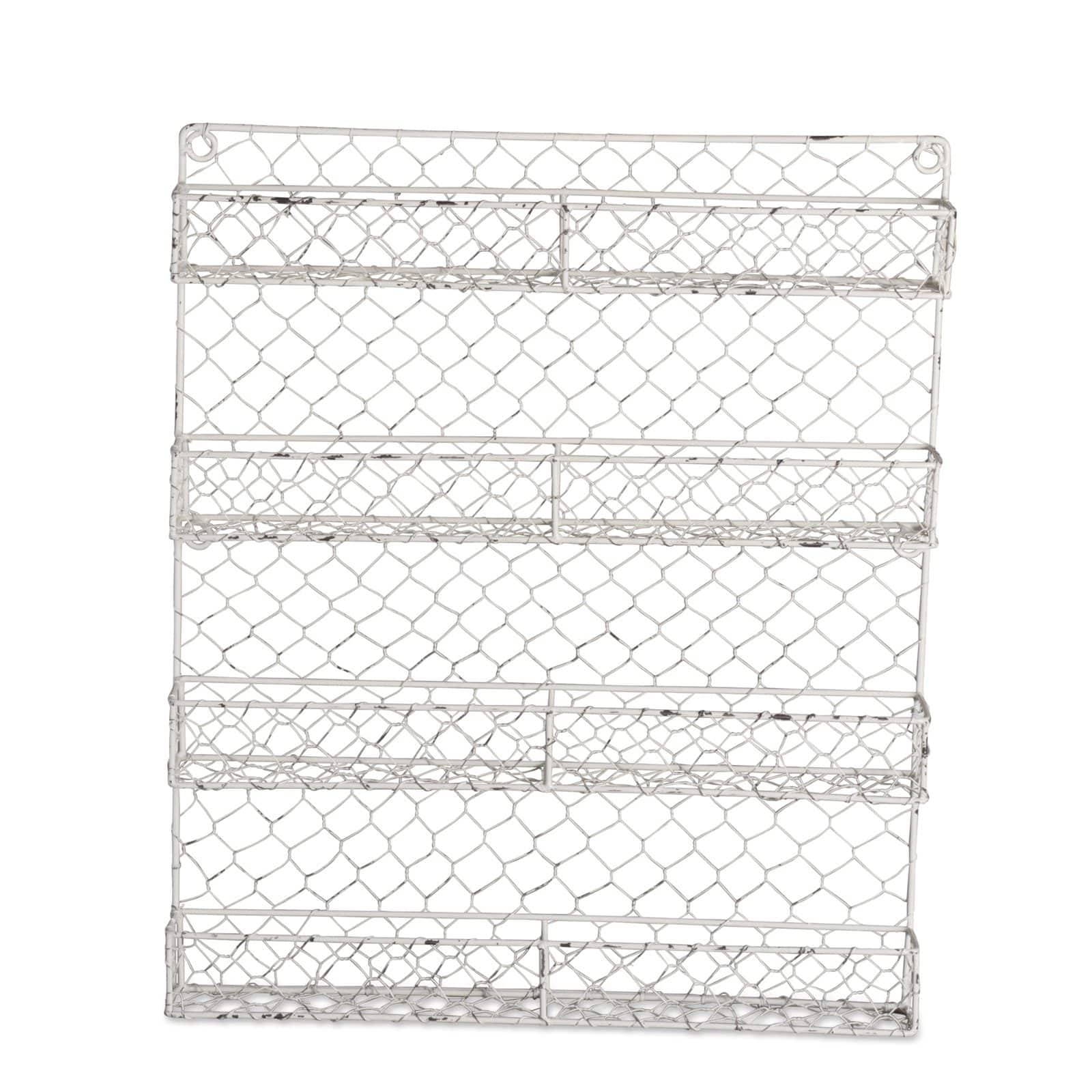 DII® 21" Antique White 4 Row Chicken Wire Spice Rack