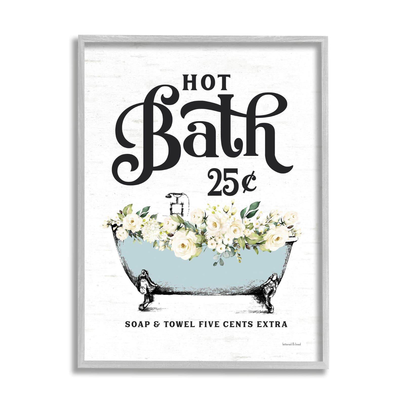 Stupell Industries Hot Bath Vintage Advertisement White Floral Blue Tub Framed Wall Art