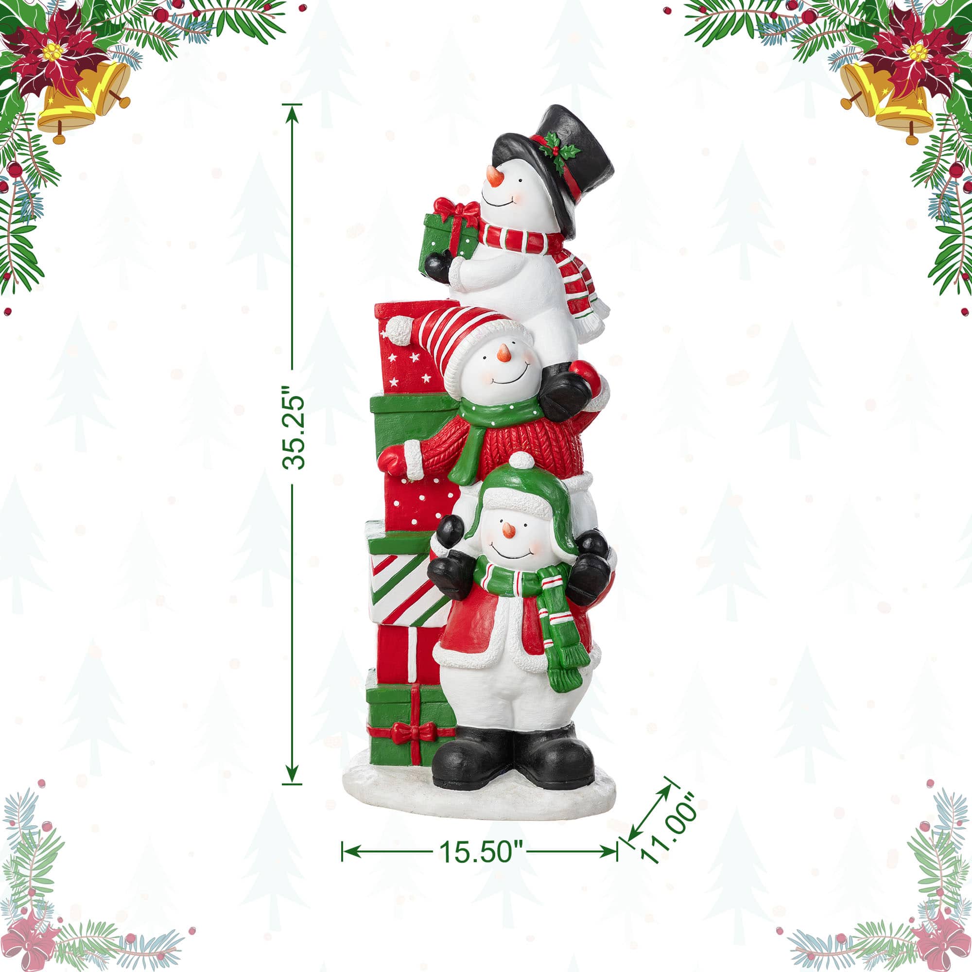 Glitzhome&#xAE; 35.25&#x22; Christmas Resin Stacked Snowman Porch Decor