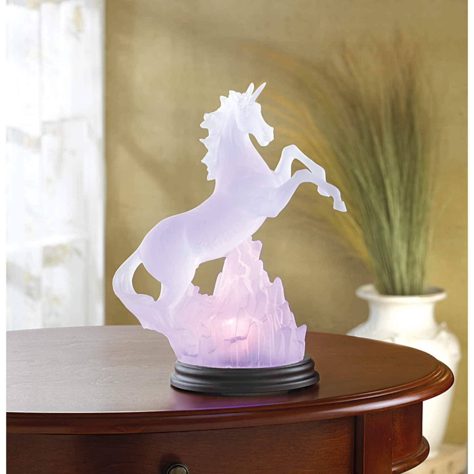 Rainbow Light-Up Frosted Unicorn Figurine 7.25" x 4.75" x 10"