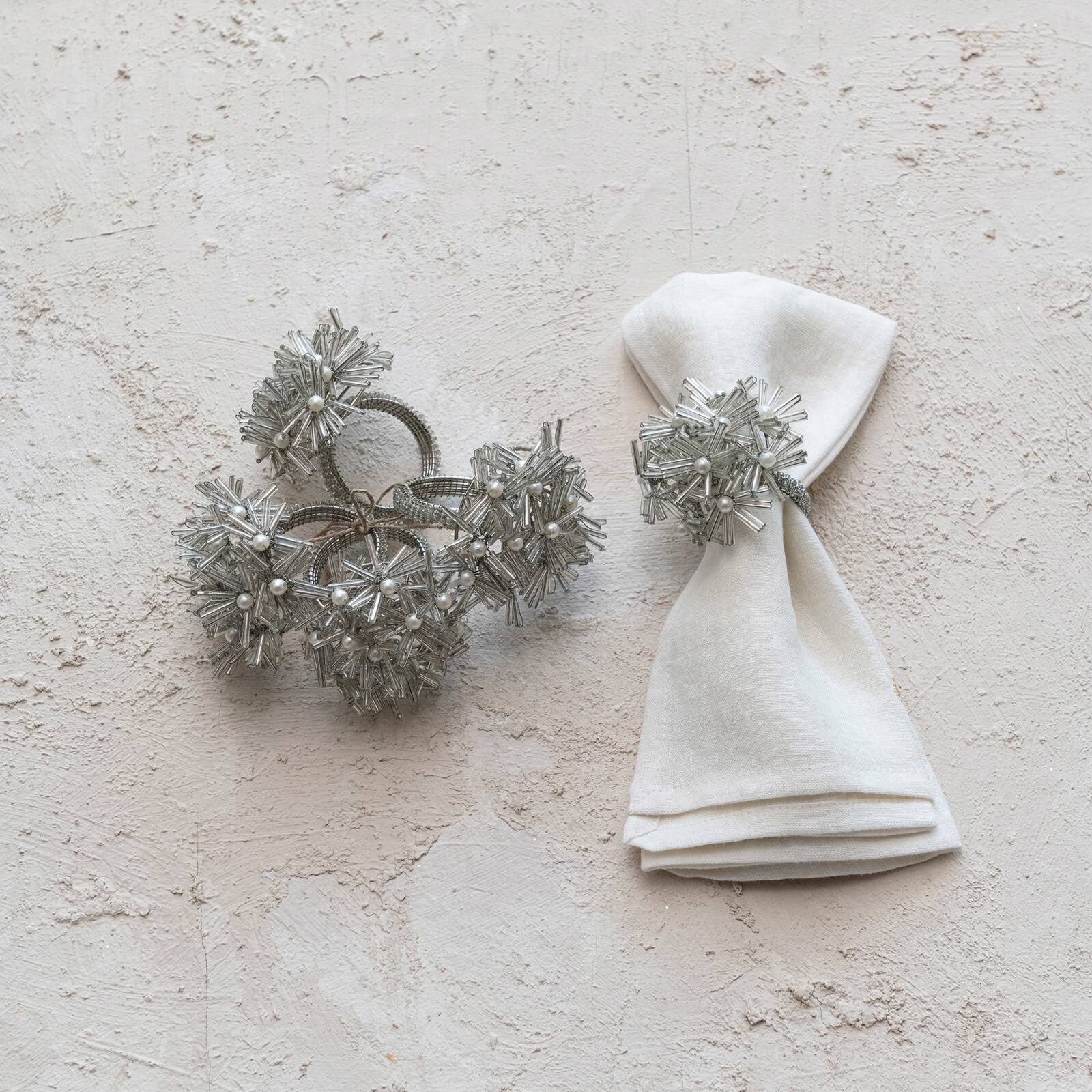 Hello Honey® Silver Glass Beaded Floral Metal Napkin Rings, 4ct.