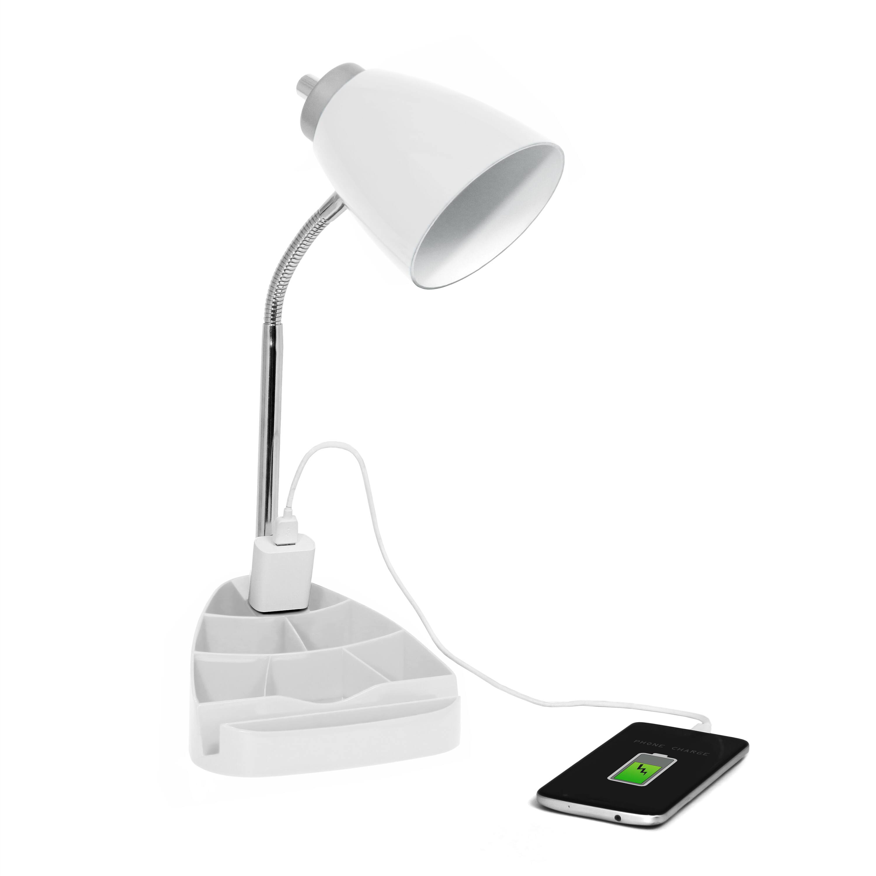 LimeLights 18.5&#x22; Gooseneck Desk Lamp with Tablet Stand and Charging Outlet