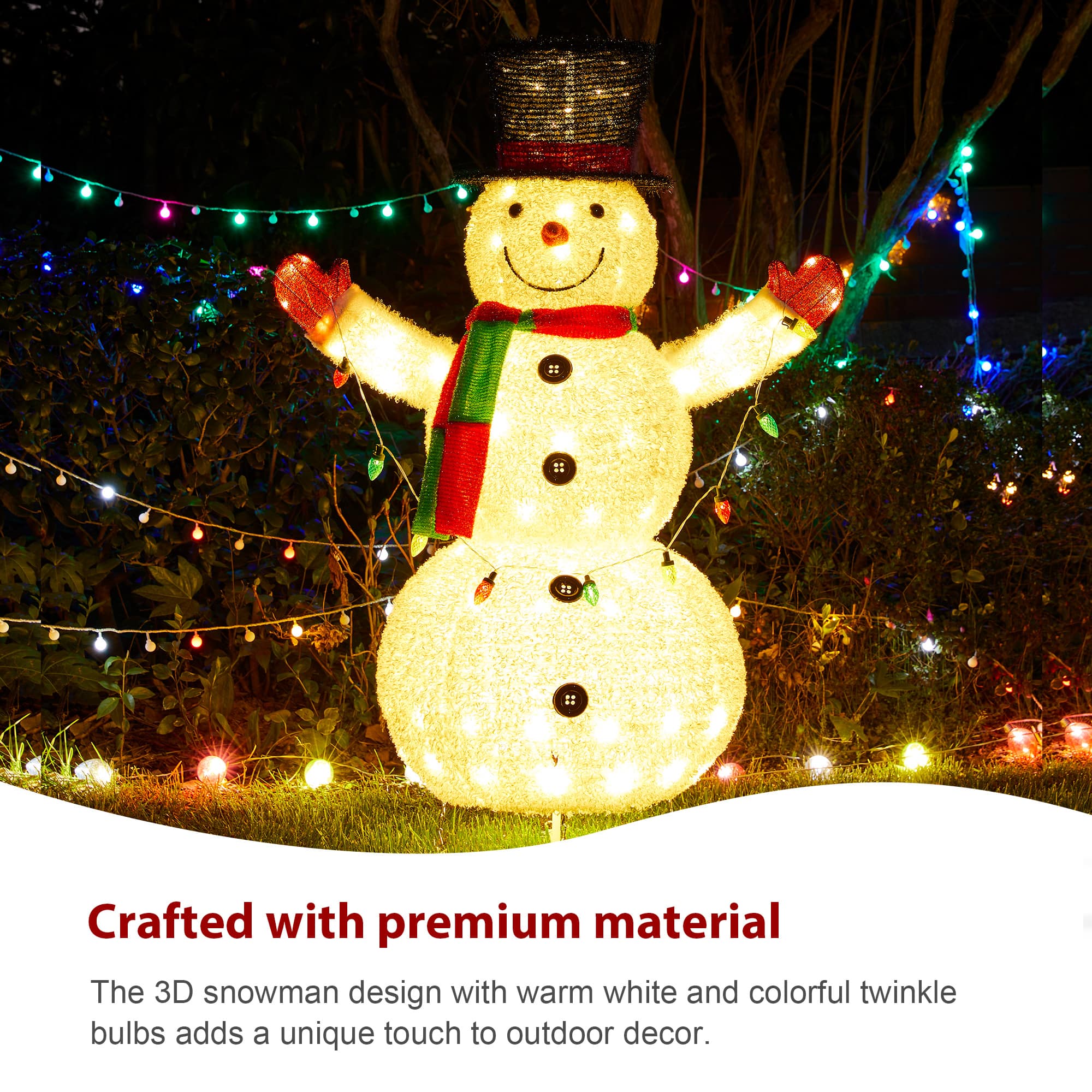 Glitzhome&#xAE; 4ft. Lighted Christmas 3D Foldable Fabric Snowman Outdoor D&#xE9;cor