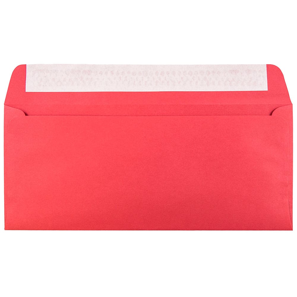 JAM Paper 4" x 9.5" Red Recycled Business Peel & Seal Envelopes, Bulk