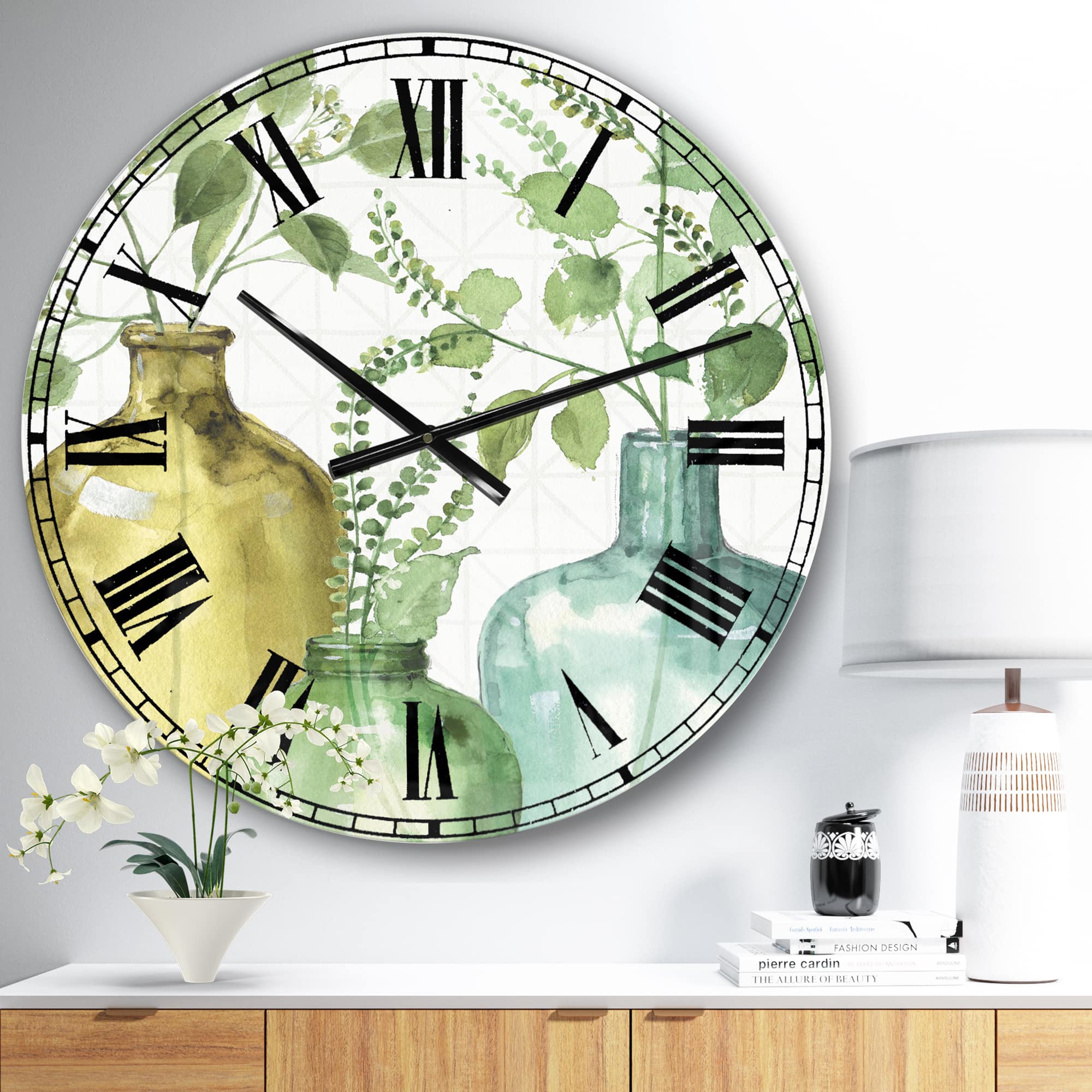 Designart Mixed Botanical Green Leaves IX Farmhouse Wall Clock