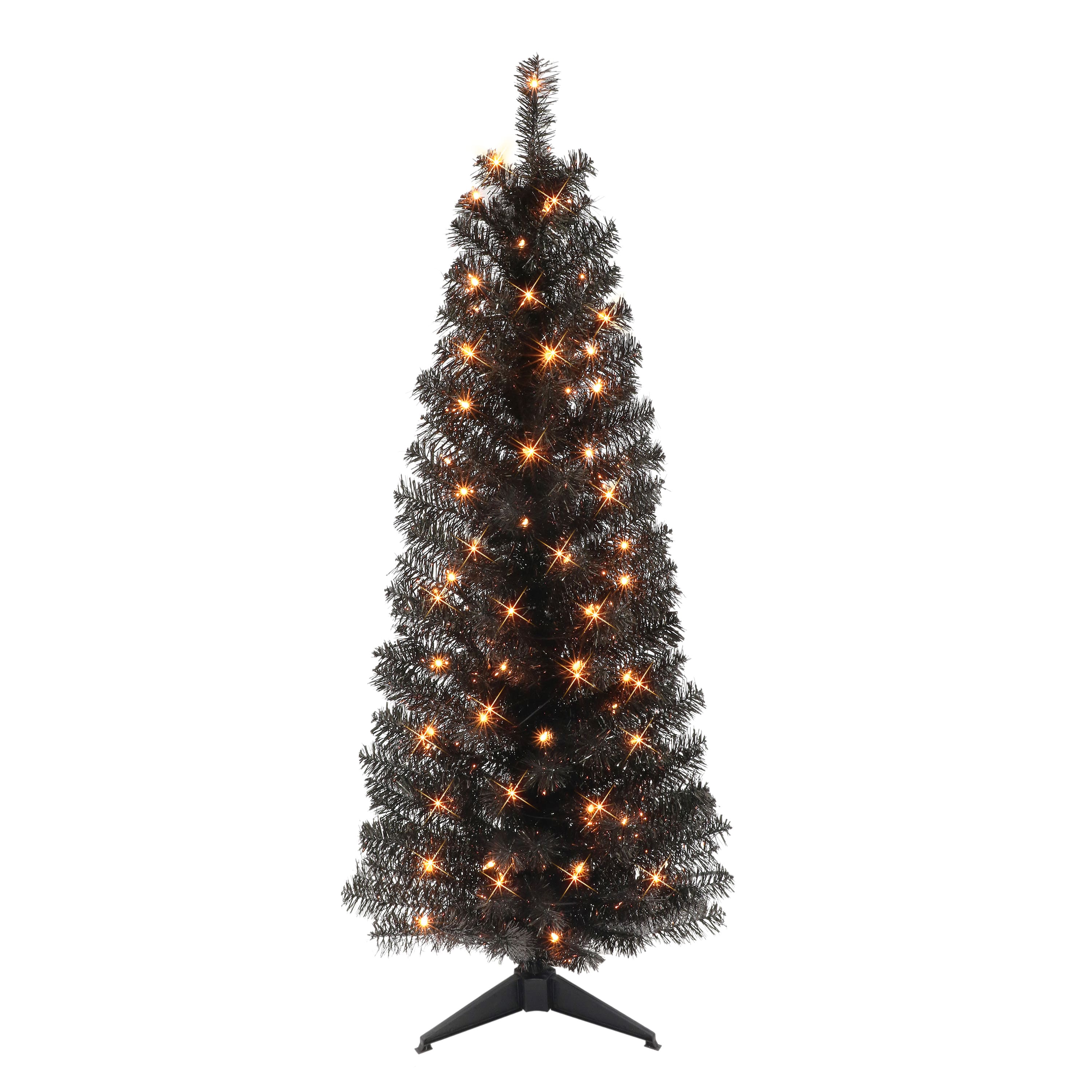 4.5ft. Pre-Lit Black Tinsel Artificial Christmas Tree, Clear Lights