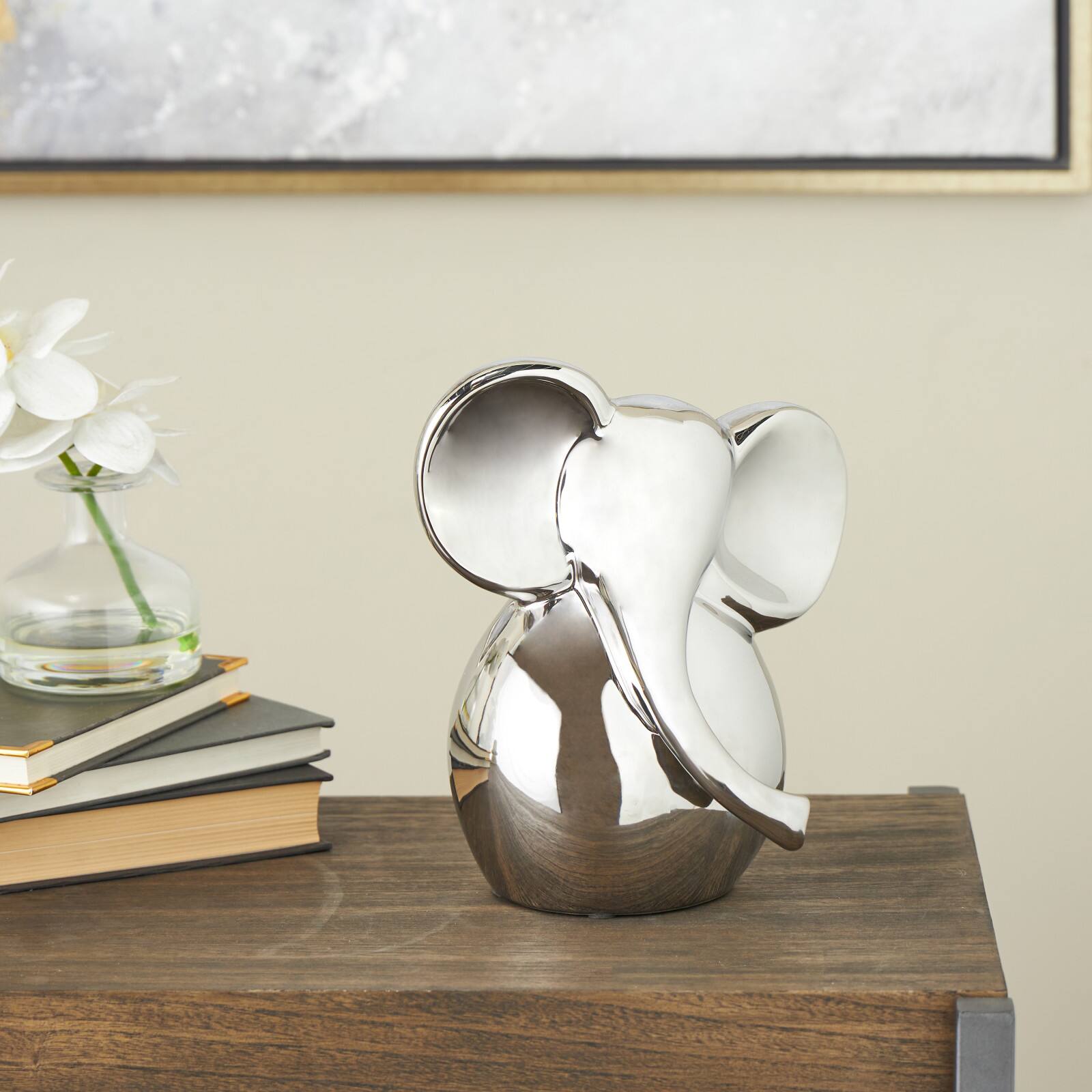 10" Ceramic Glossy Elephant Decorative Sculpture