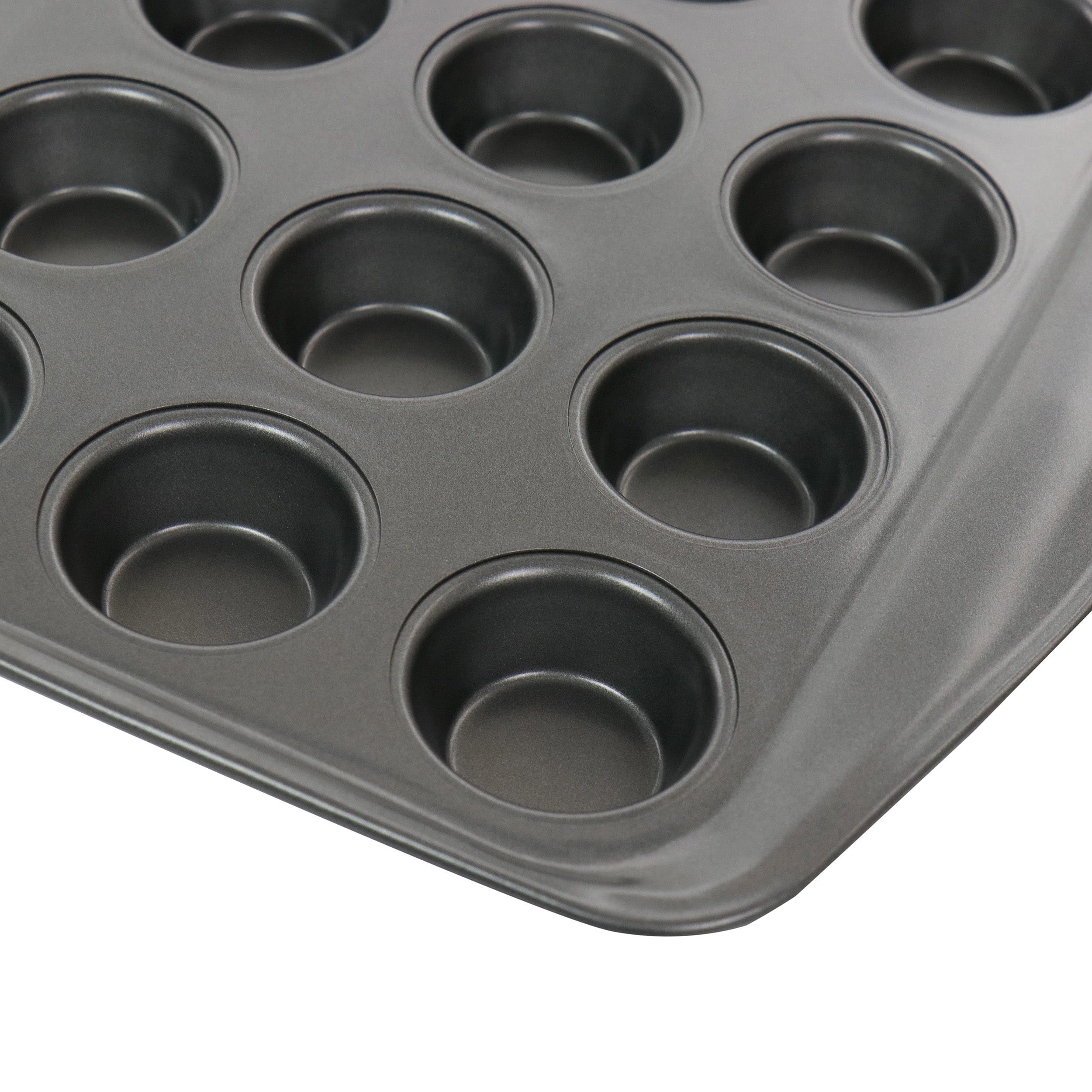 Baker's Friend 24-Cup Nonstick Steel Mini Muffin Pan in Grey