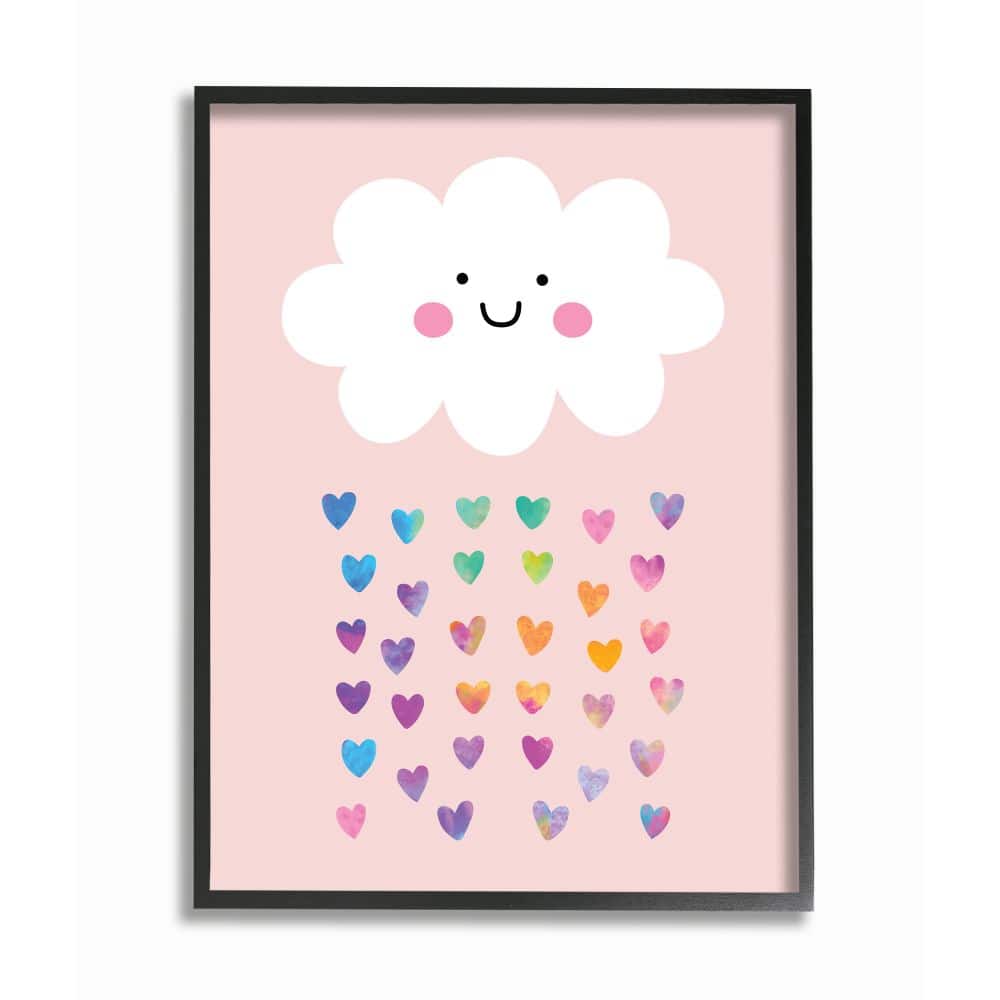 Stupell Industries Raining Rainbow Hearts with Happy Cloud  Framed Wall Art 