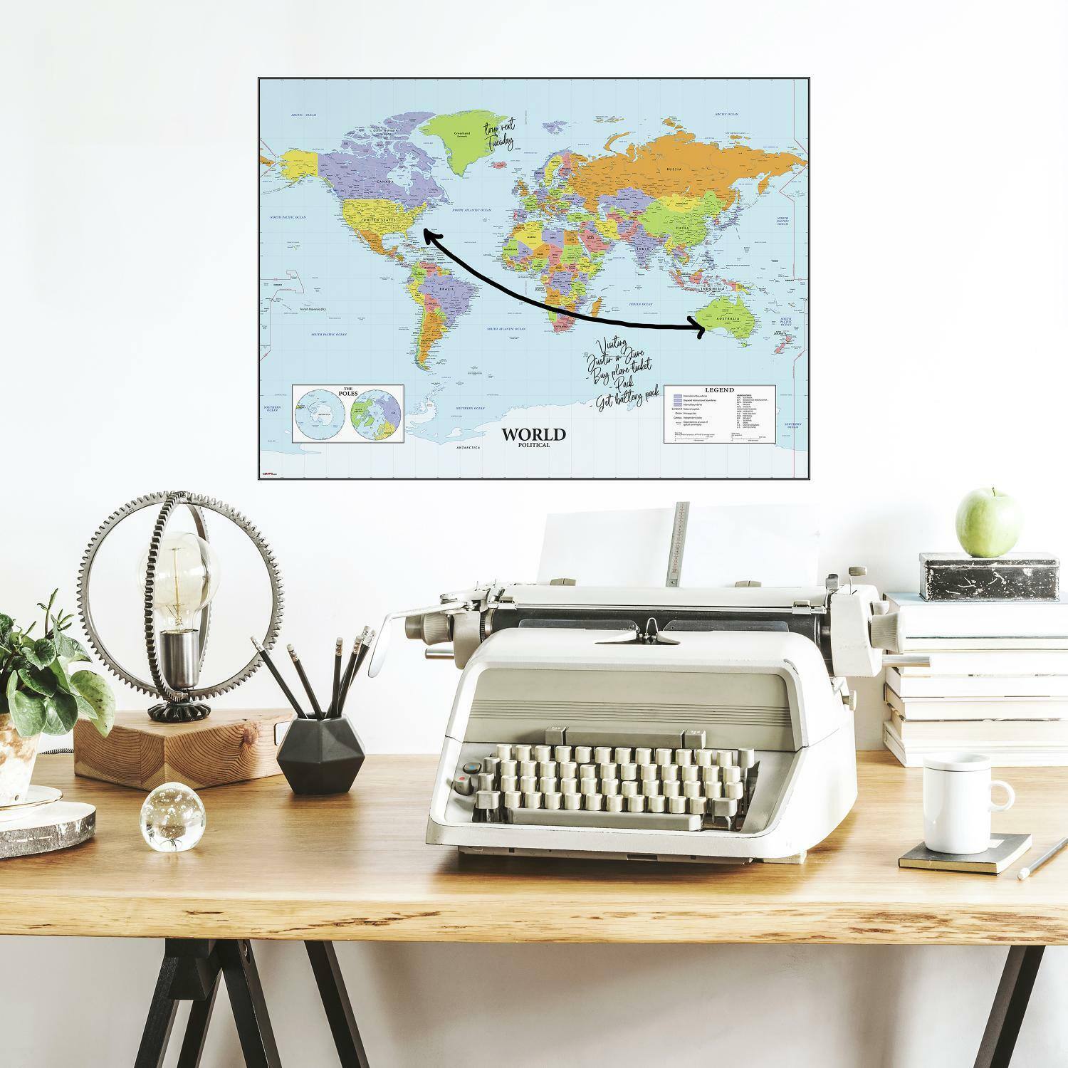 RoomMates Dry Erase Map Of The World Peel &#x26; Stick Decals