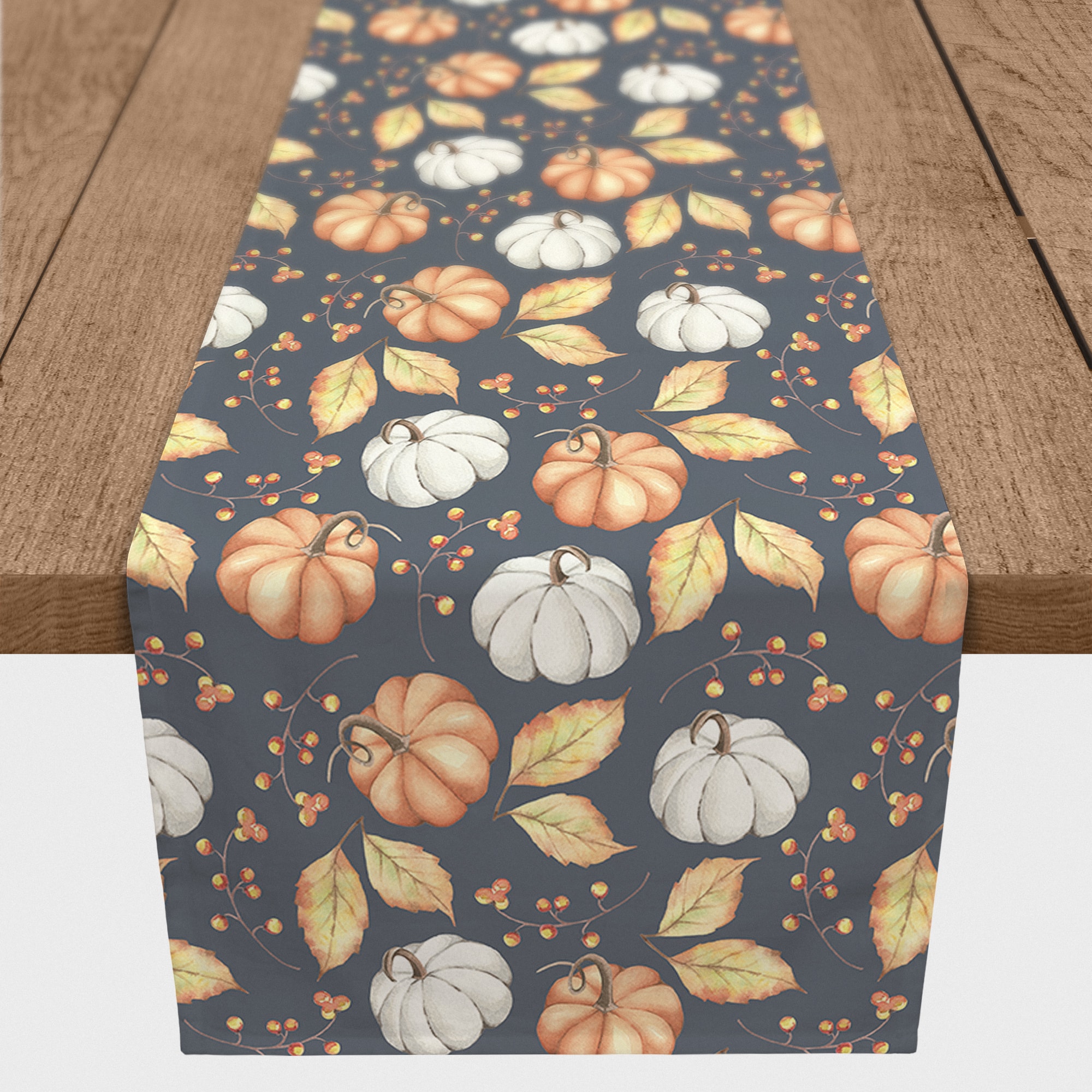 90&#x22; Harvest Pumpkins &#x26; Leaves Table Runner