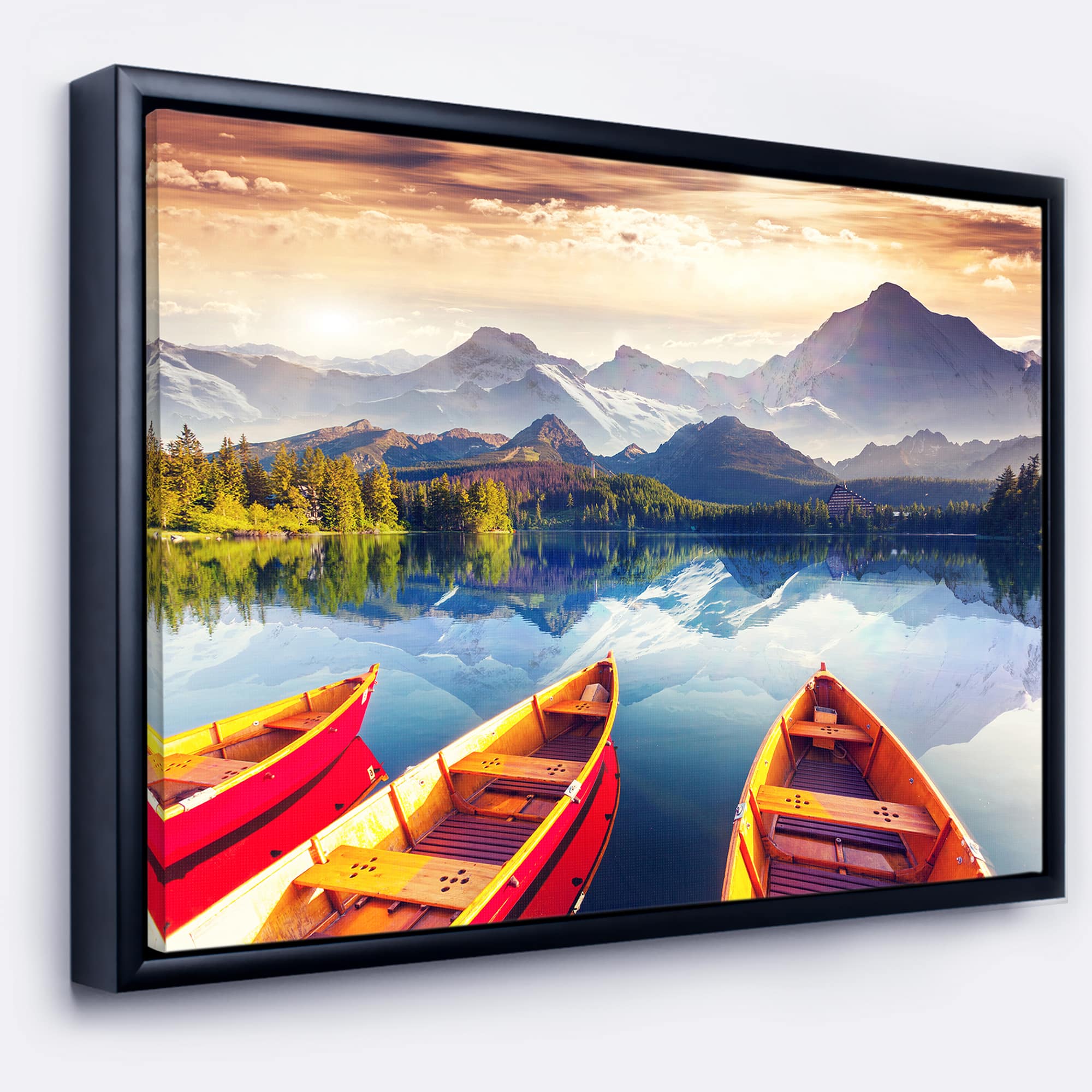 Designart - Boats Heading to Lake - Landscape Art Print Canvas in Black Frame