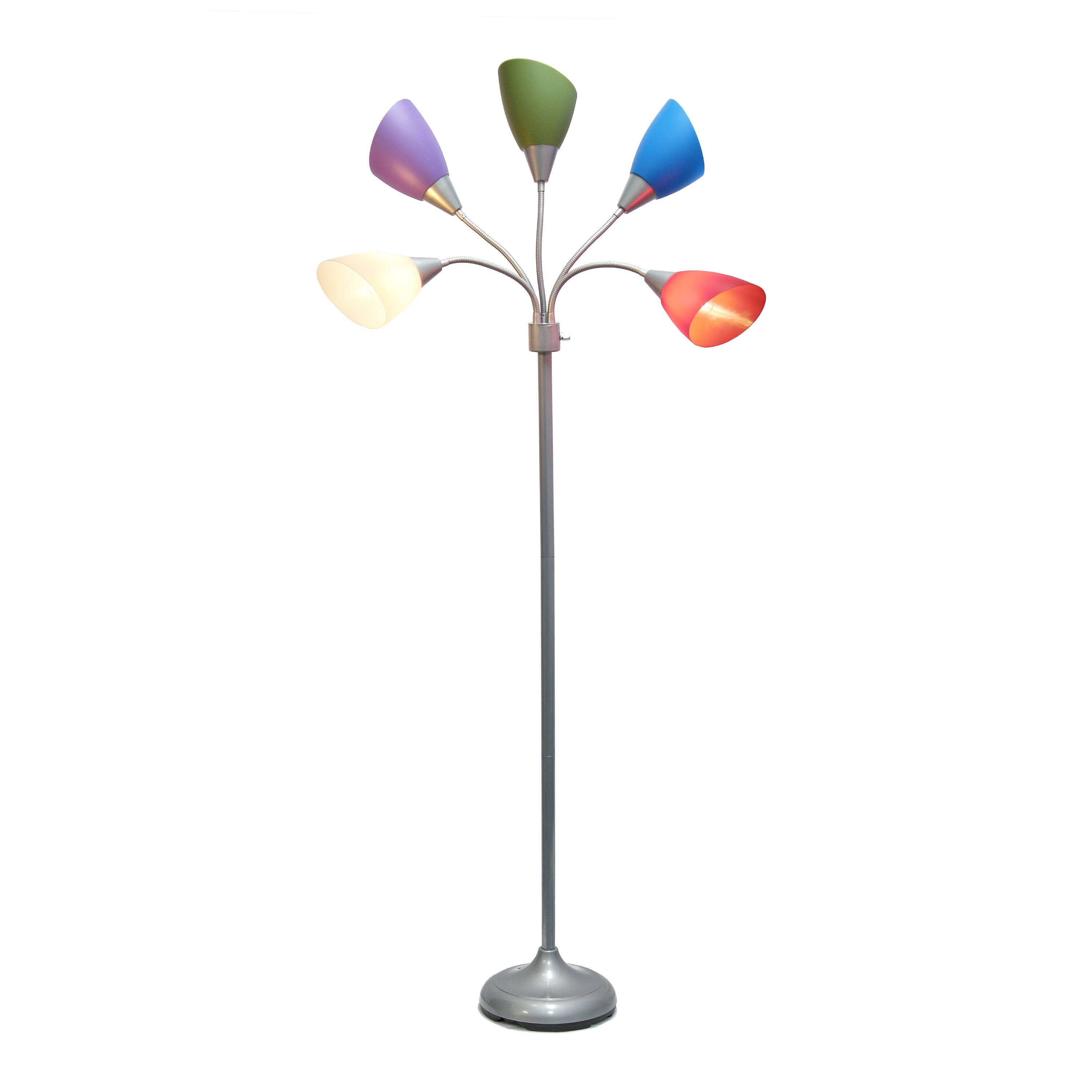 Simple Designs&#x2122; 5.6ft. 5-Light Gooseneck Silver Floor Lamp