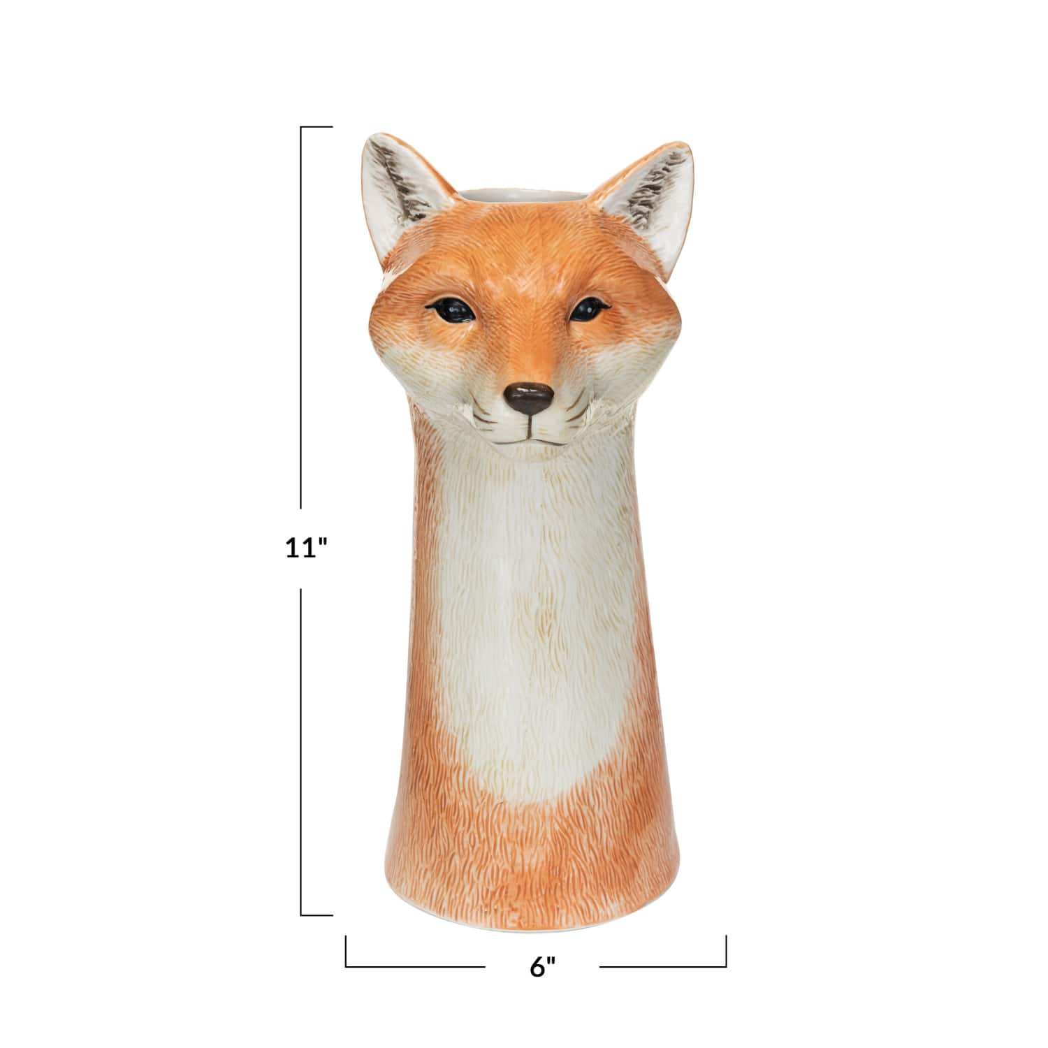 11&#x22; Orange Hand-Painted Decorative Stoneware Fox Vase