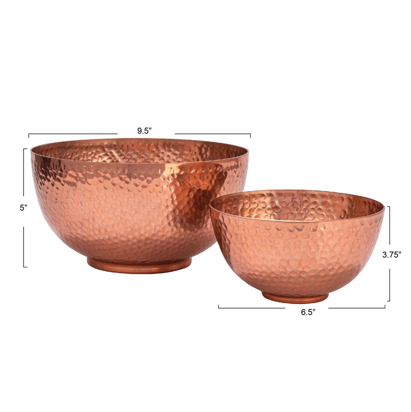 Copper Finish Round Hammered Metal Bowl Set