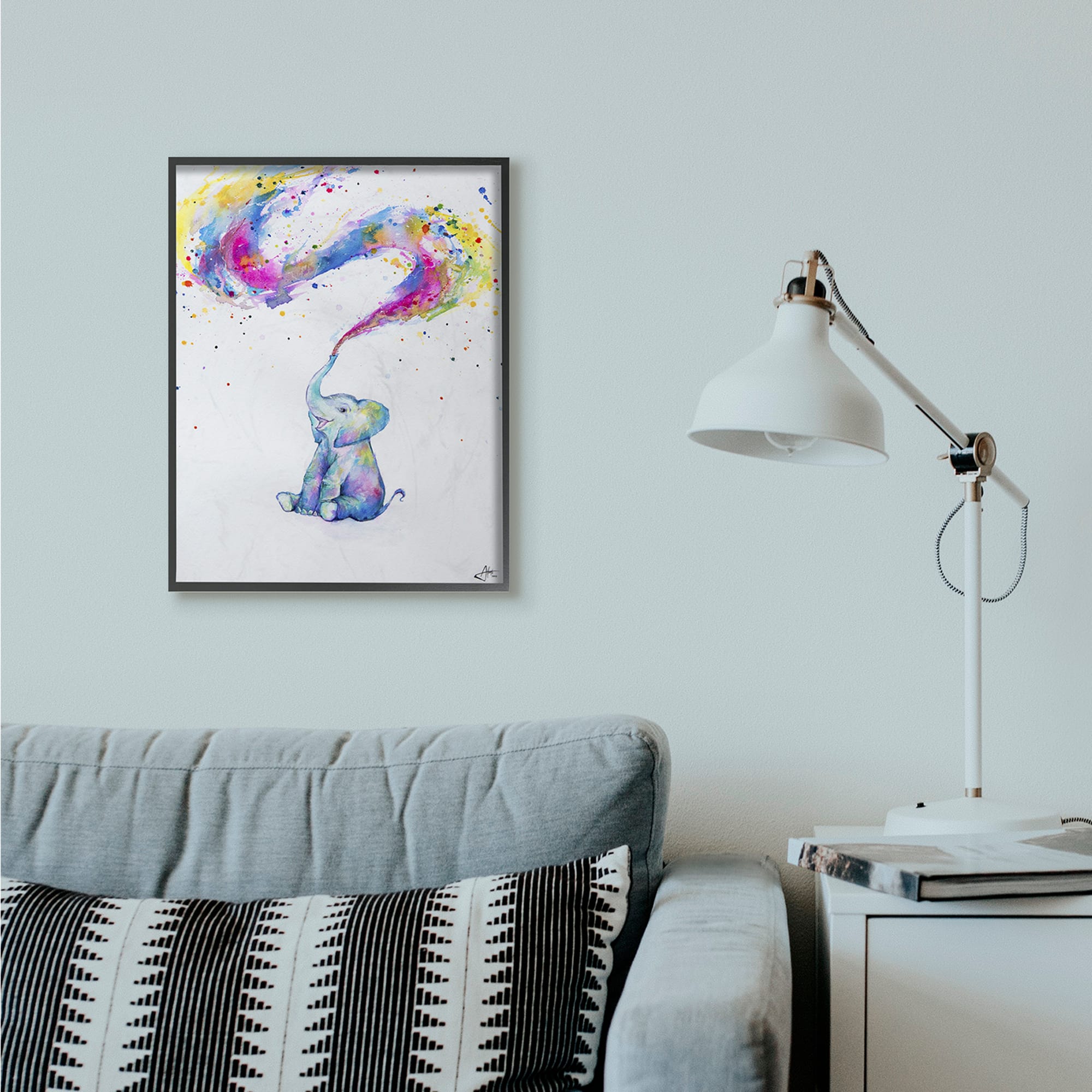 Stupell Industries Colorful Watercolor Elephant Framed Wall Art