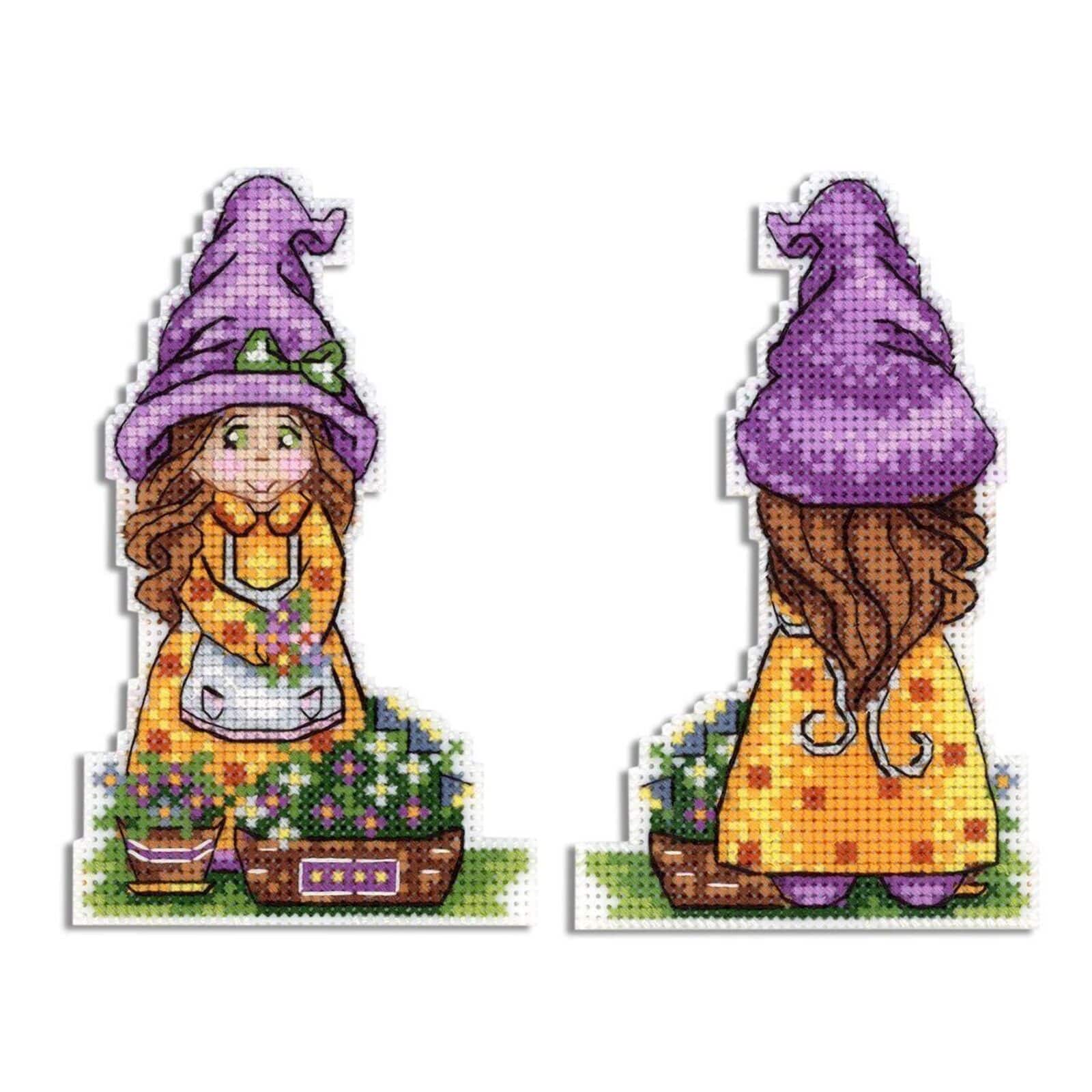 MP Studia Cute Gnome Lady Plastic Canvas Plastic Canvas Counted Cross Stitch Kit