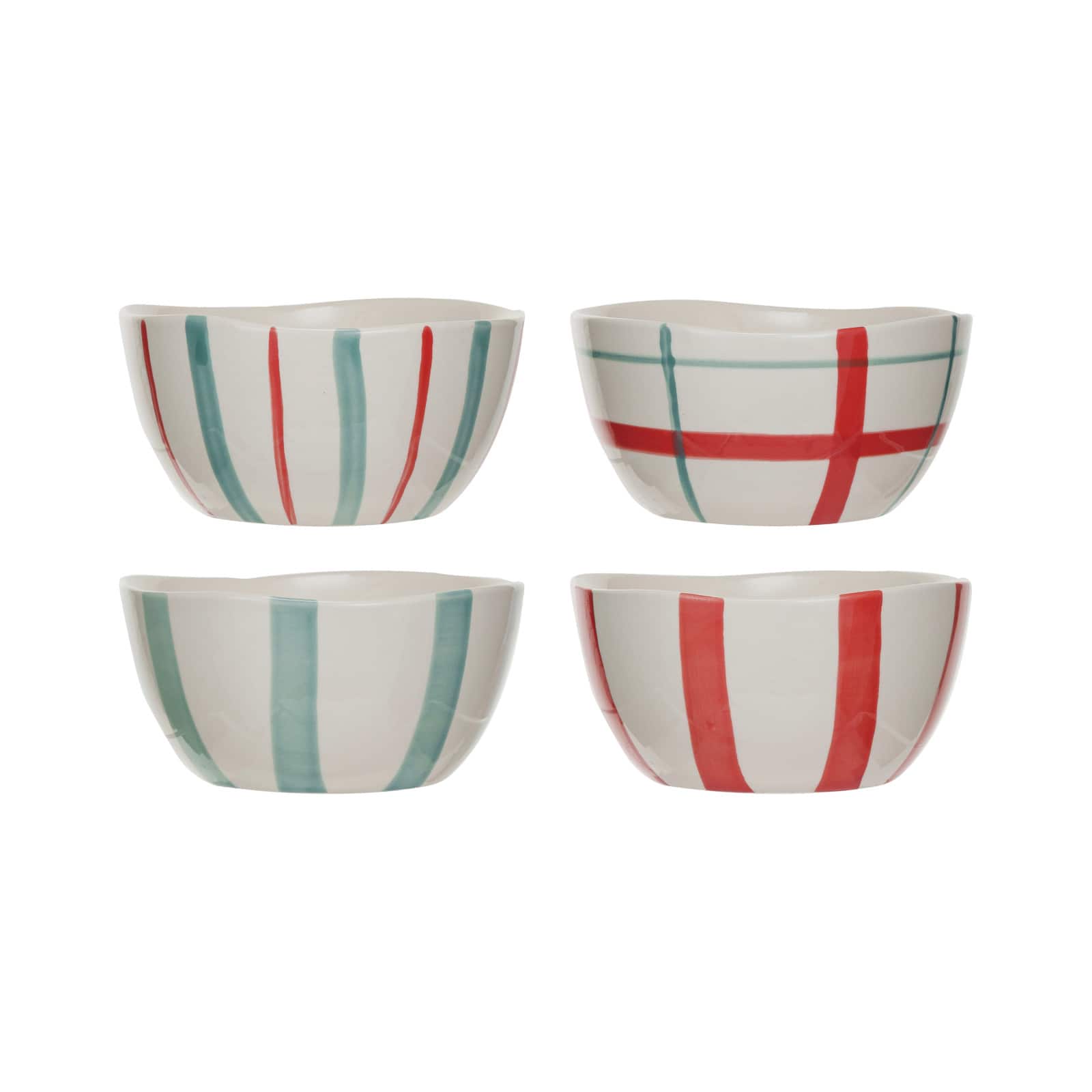 Hello Honey® 5" Red, Aqua & Cream Pattern Hand-Painted Stoneware Bowl Set