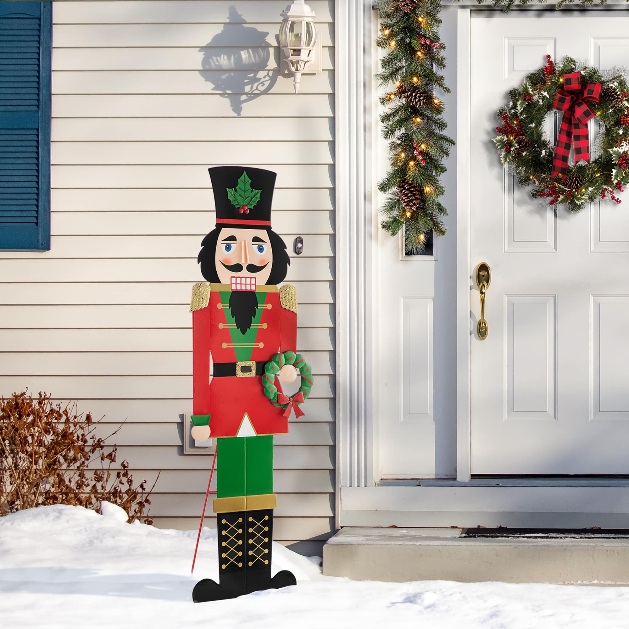 Glitzhome&#xAE; 60&#x22; Metal Nutcracker Porch D&#xE9;cor