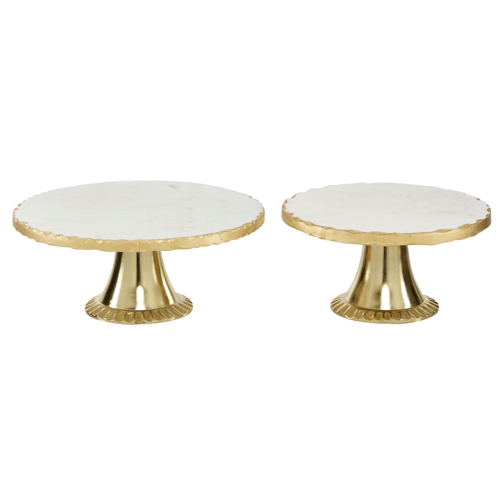 Set of 2 Gold Marble Natural Cake Stand, 12", 10"