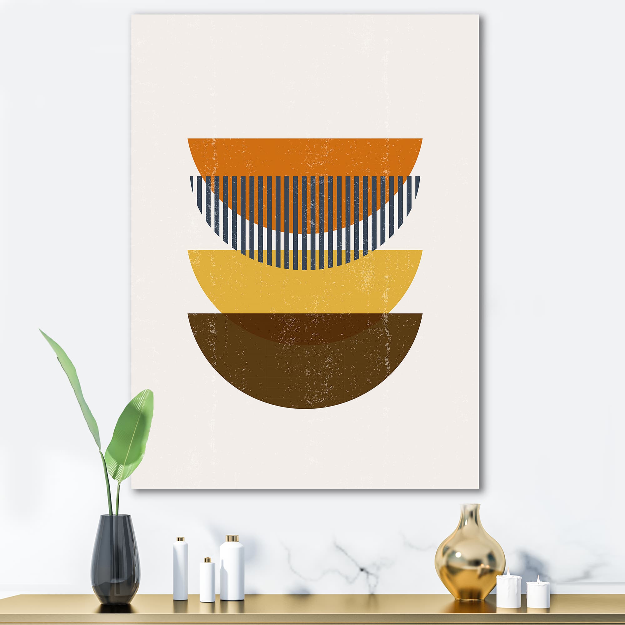 Designart - Abstract Geometric Moon In Earth Tones - Modern Canvas Wall Art Print