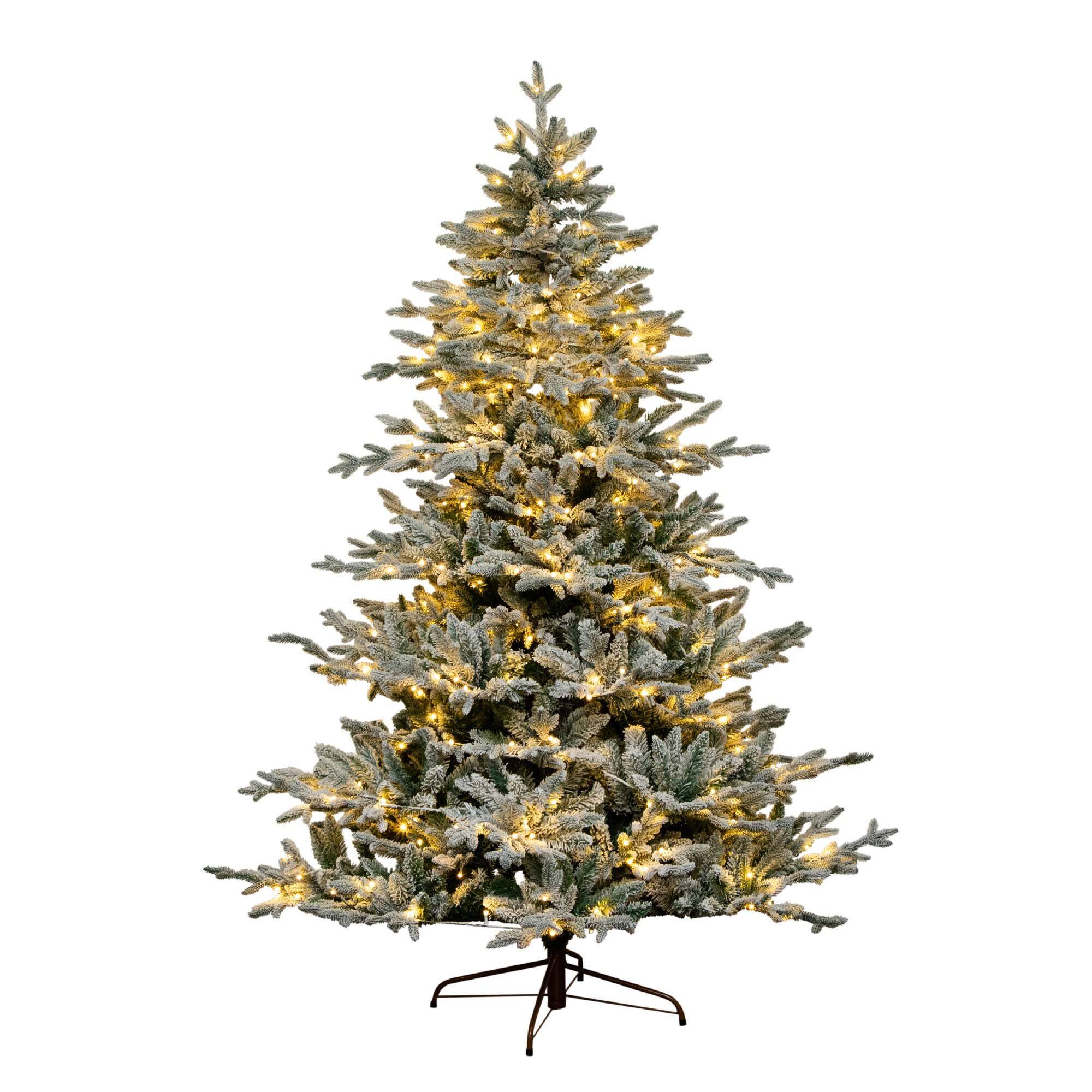 7ft. Pre-Lit Flocked Fir Artificial Christmas Tree, Warm White LED Lights 