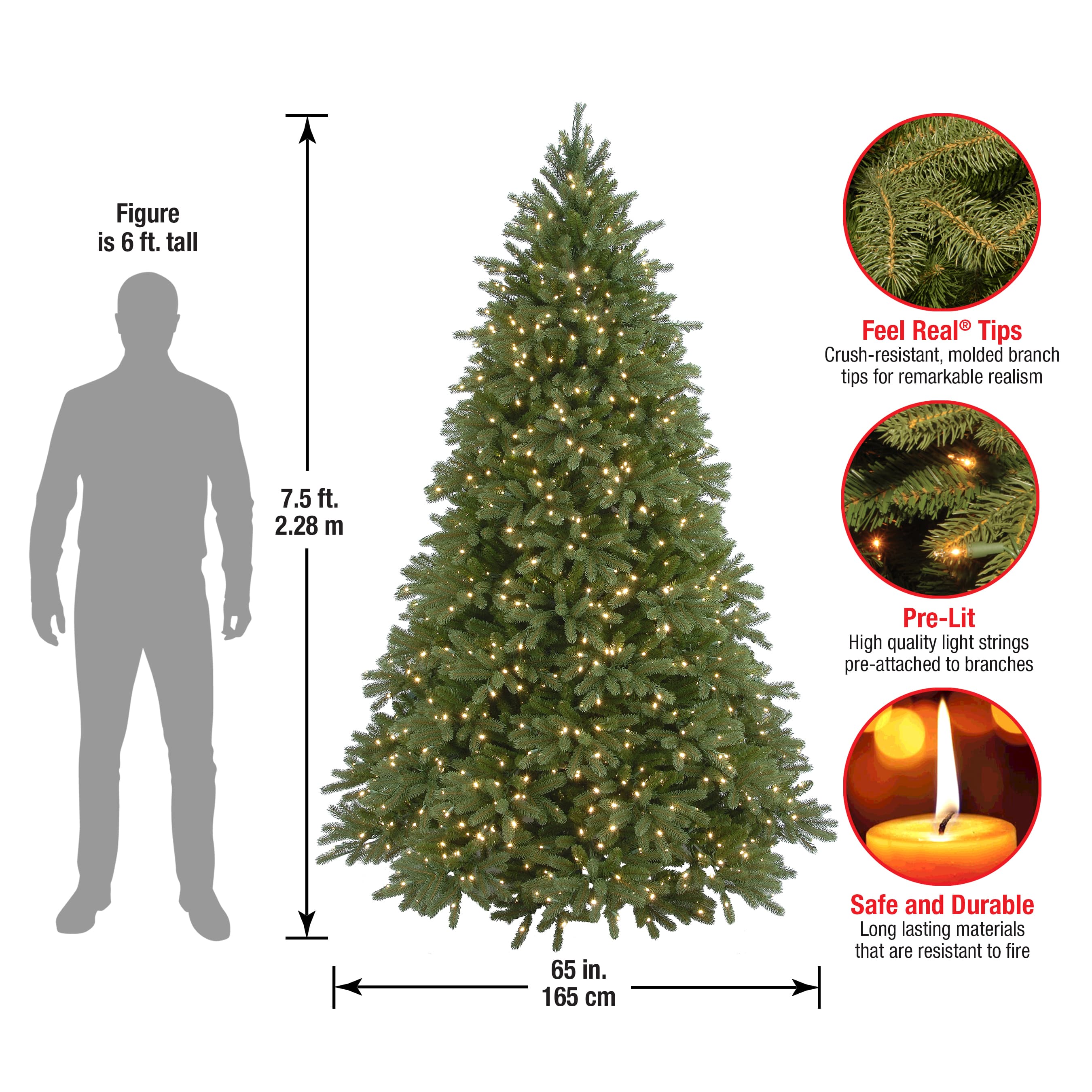 7.5ft. Pre-Lit Jersey Fraser Fir Artificial Christmas Tree, Clear Lights