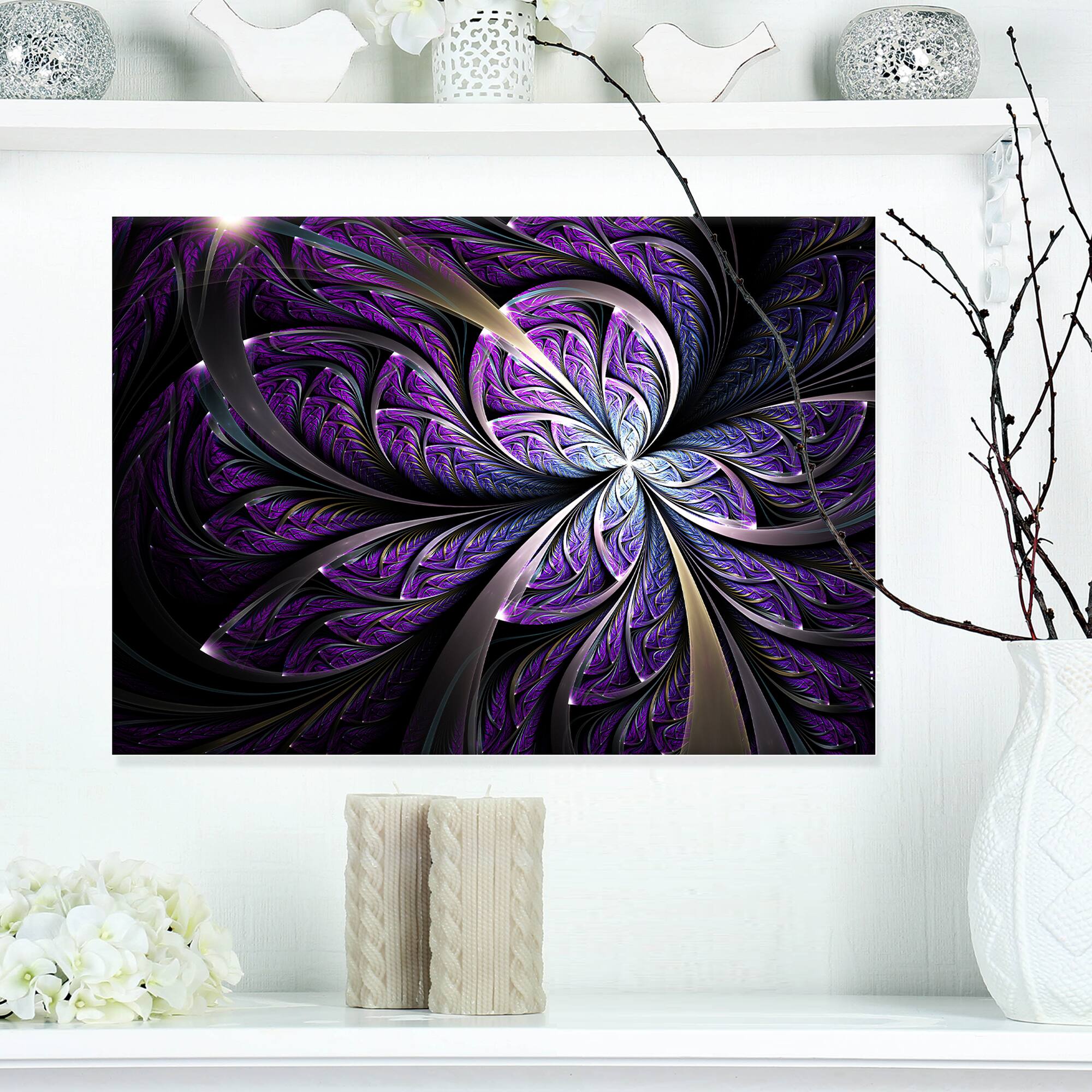 Designart - Glittering Purple Fractal Flower - Floral Canvas Art Print