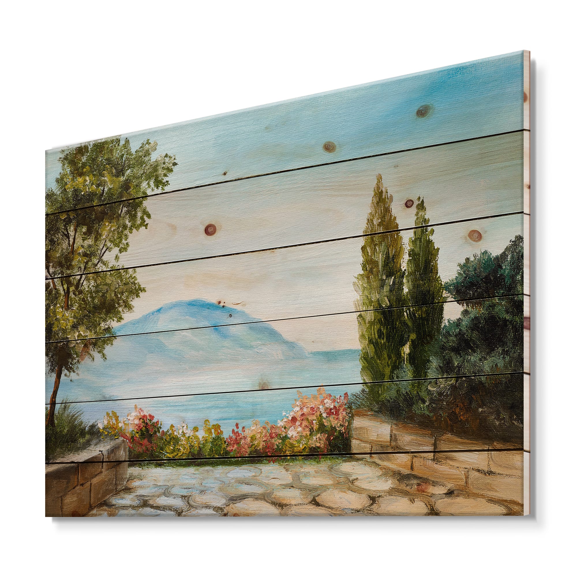 Designart - Mountains View By The Sea Side - Nautical & Coastal Print on Natural Pine Wood in Blue | 20" x 10" | Michaels®