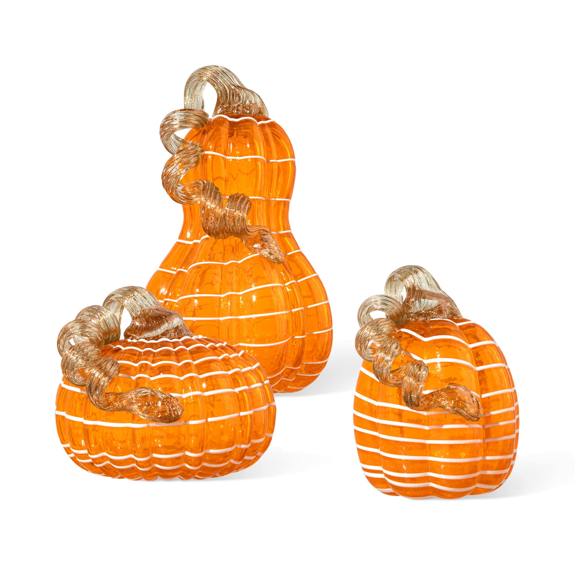 Glitzhome&#xAE; Orange and White Lines Glass Pumpkin &#x26; Gourd Set