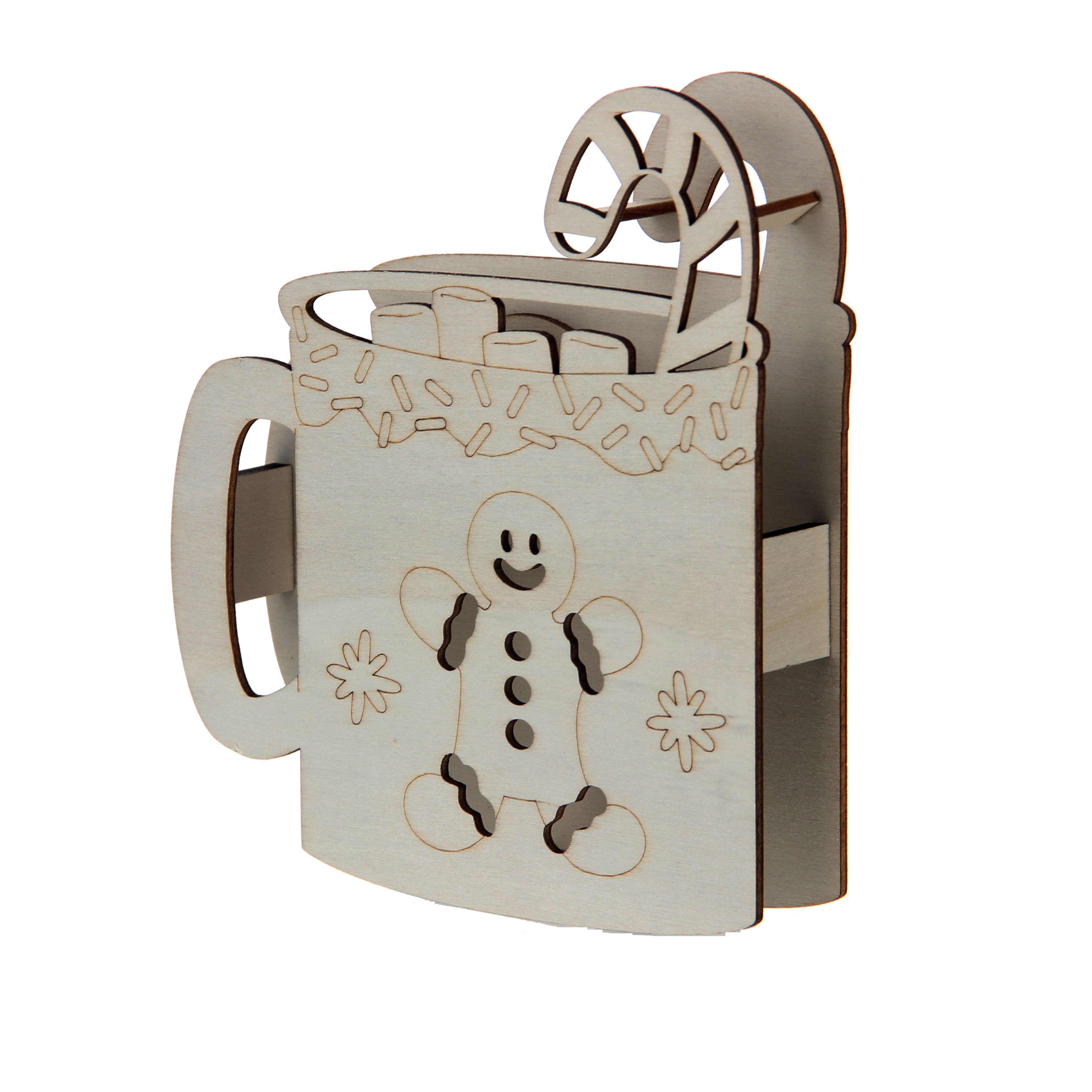 6&#x22; Gingerbread Mug DIY LED Wood D&#xE9;cor by Make Market&#xAE;