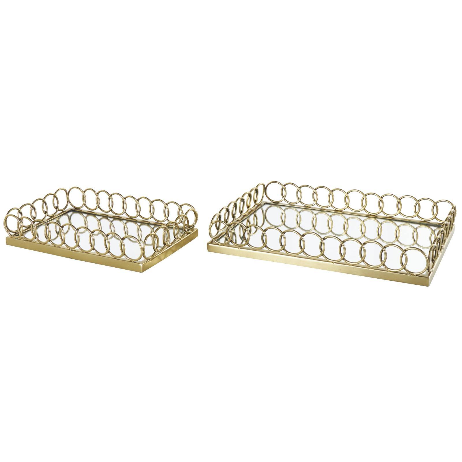 Gold Stainless Steel Metal Geometric Mirrored Décor Trays, 2ct.