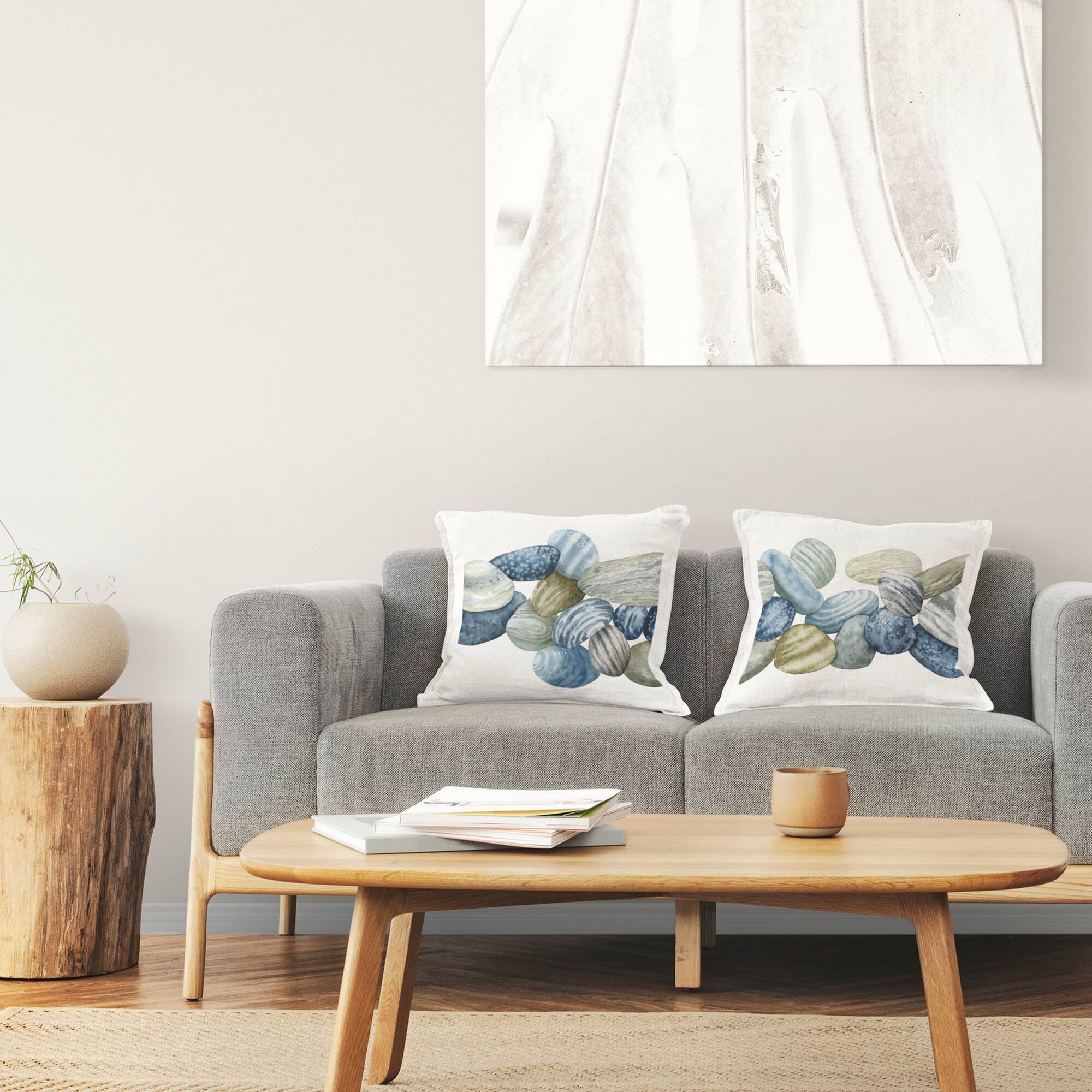 Stupell Industries Rows of Stones Organic Blue Brown Patterns 2 Pillows, Each 18" x 18"