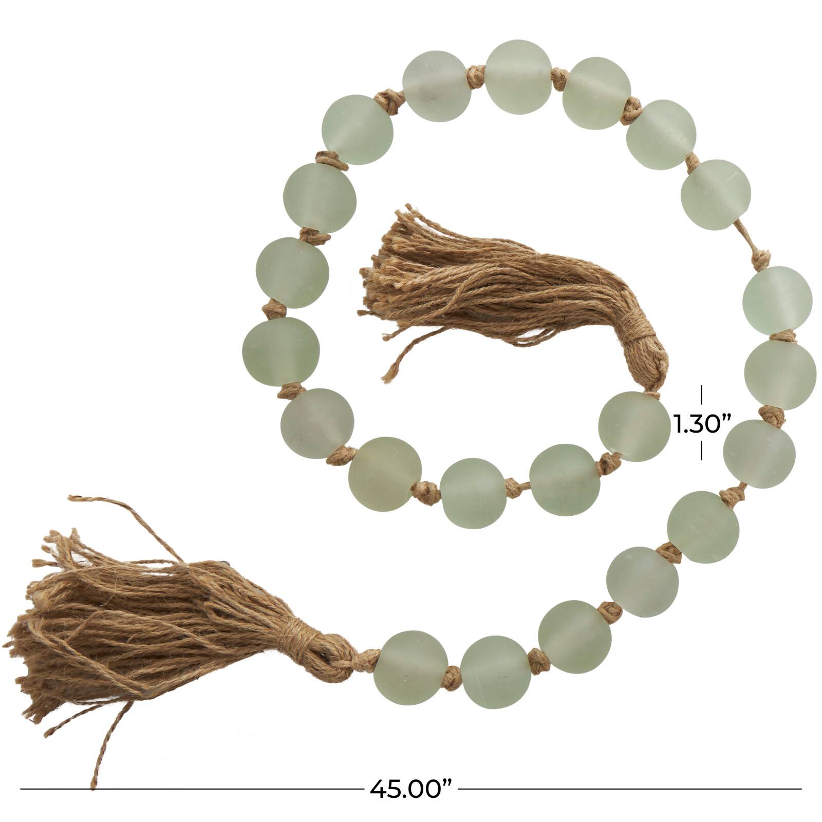 45&#x22; Handmade Round Frosted Glass Bead Garland with Tassels &#x26; Knotted Jute