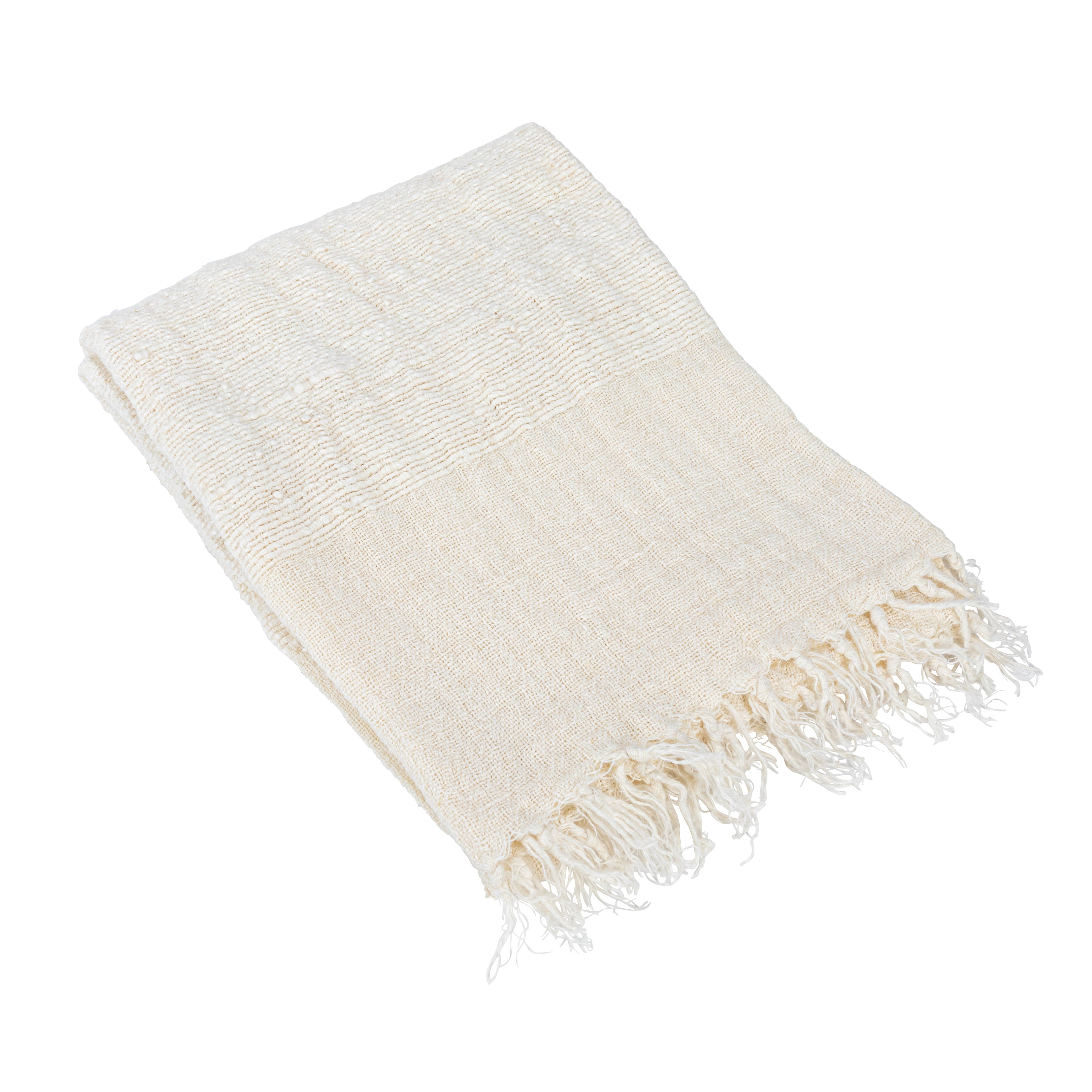 Hello Honey® Cream & Natural Stripes & Fringe Woven Linen Throw Blanket