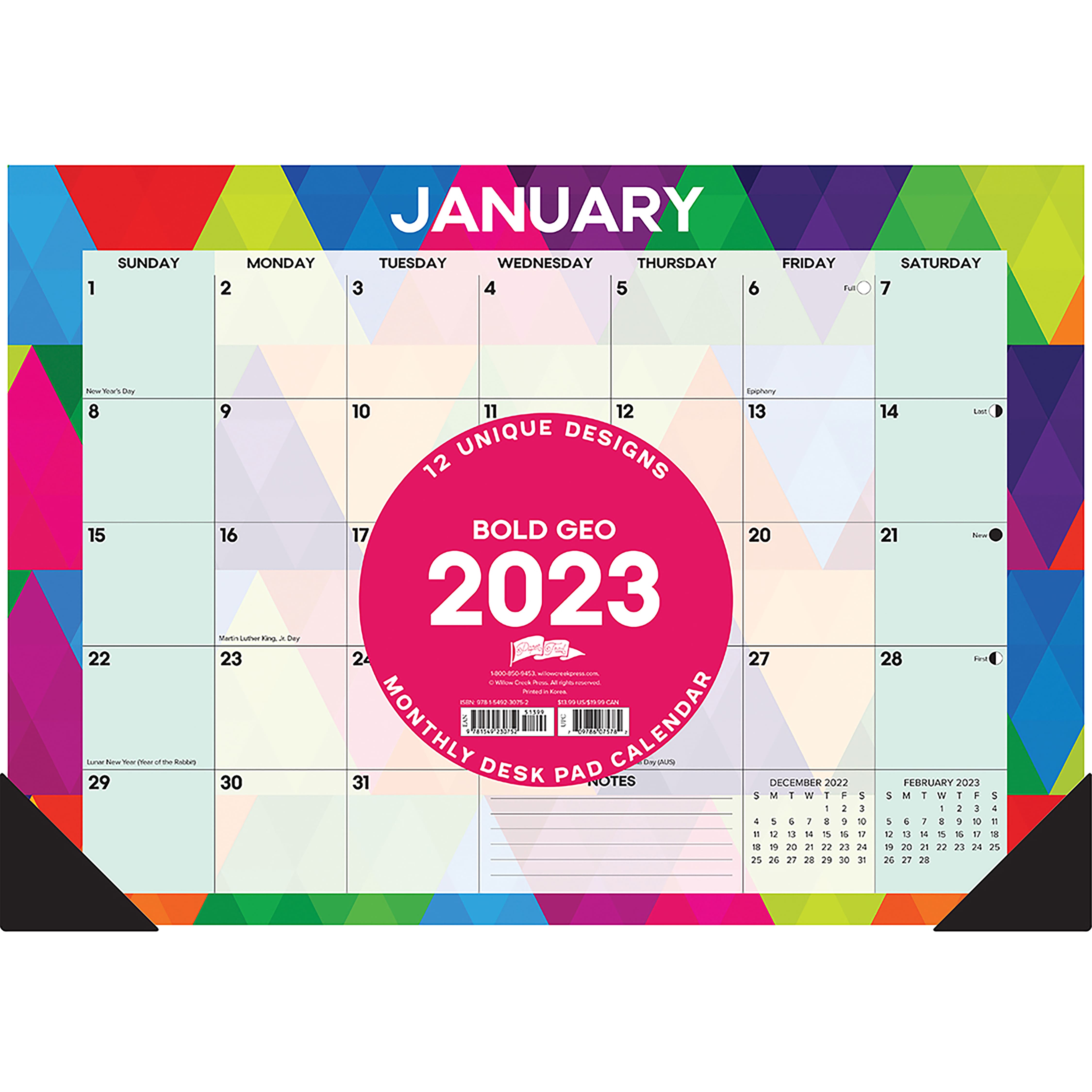 2023 Bold Geo Small Monthly Desk Pad Calendar