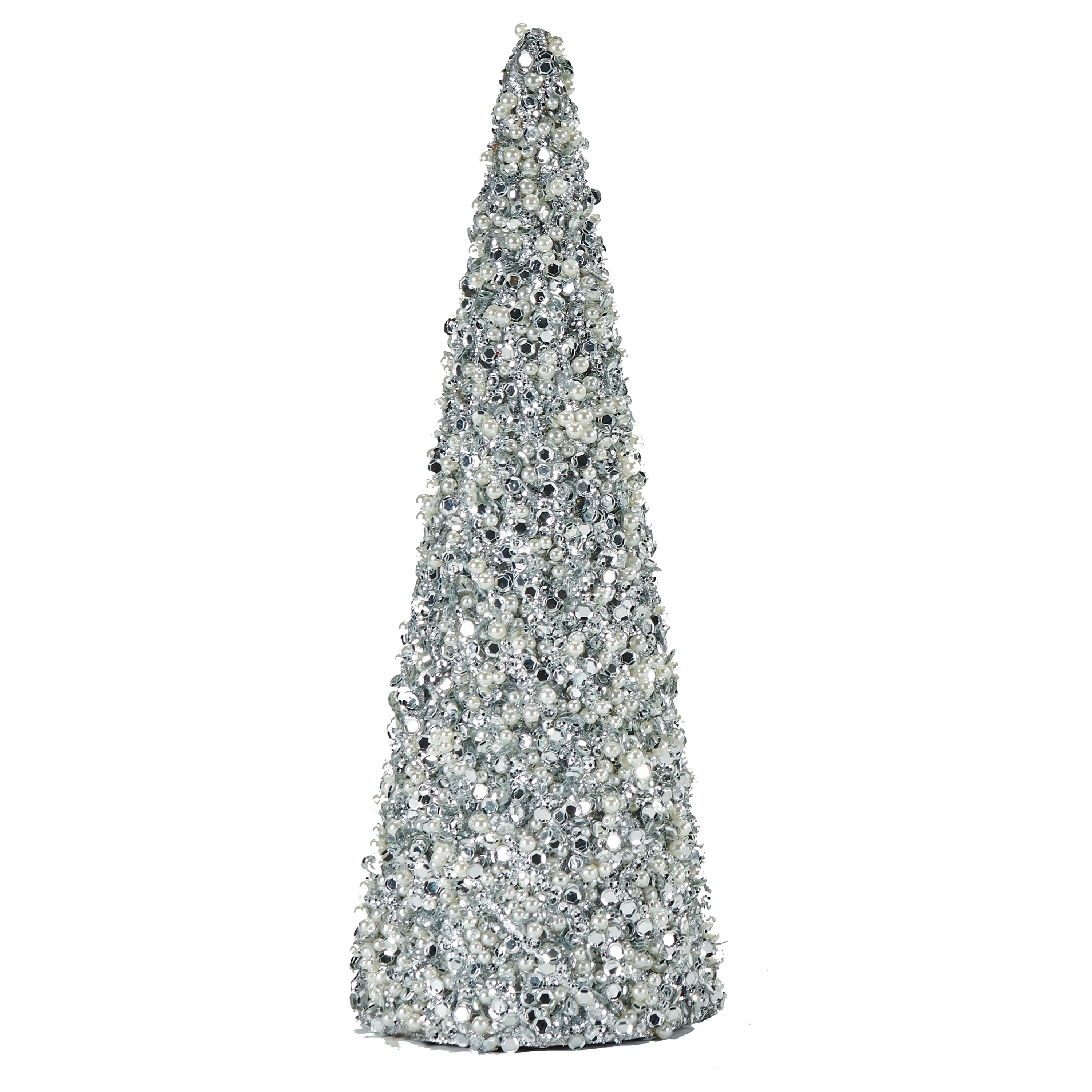 11.75" Silver Glitter Bead & Sequin Artificial Tabletop Christmas Trees, 2ct.