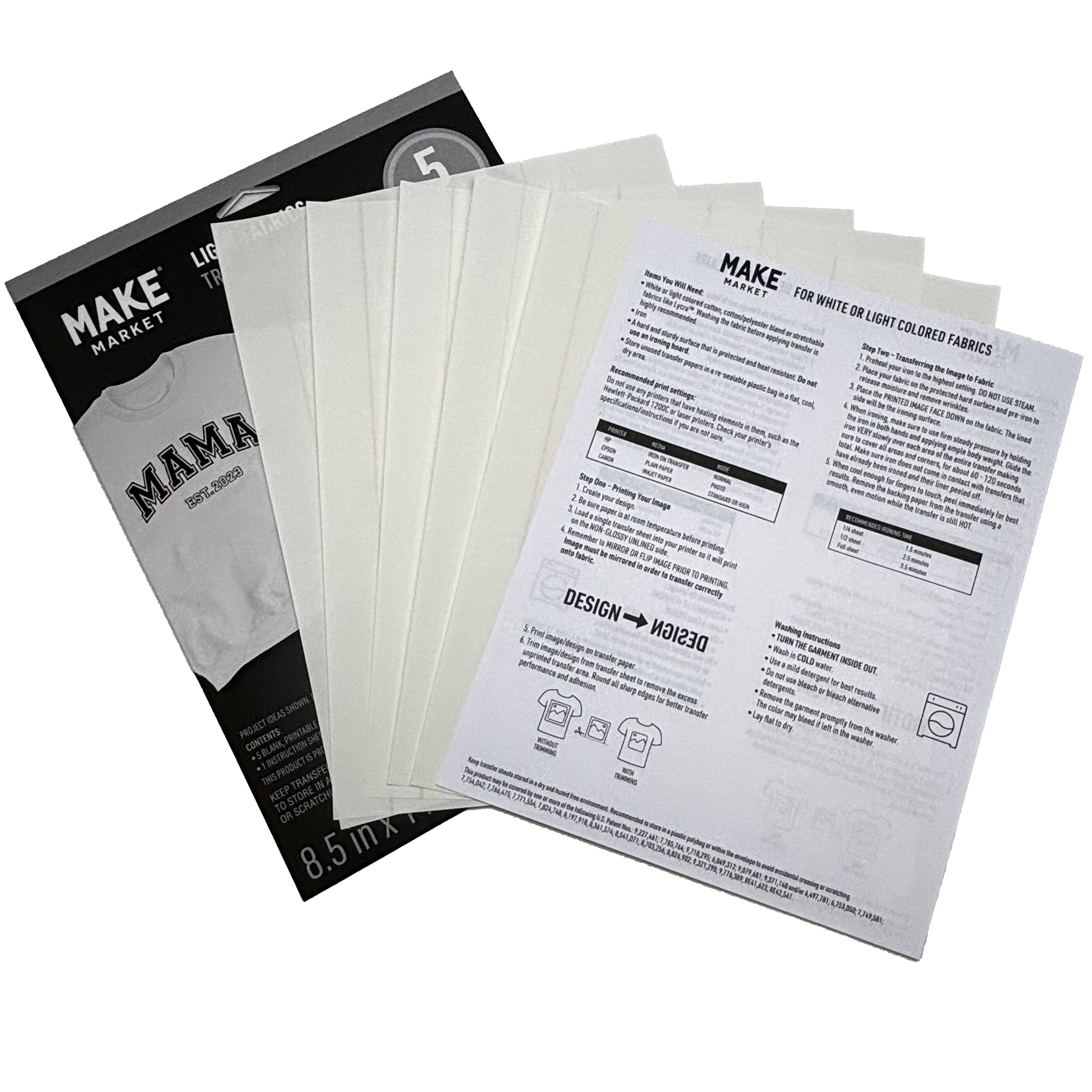 6 Packs: 5 ct. (30 total) 8.5" x 11" Light Fabric Transfer Sheets by Make Market®
