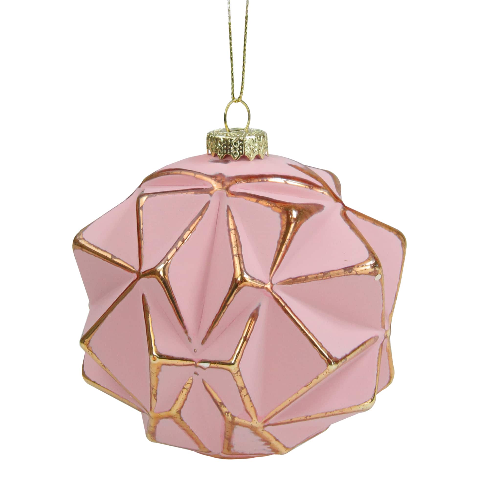 4&#x22; Pink &#x26; Gold Geometric Glass Ball Ornament