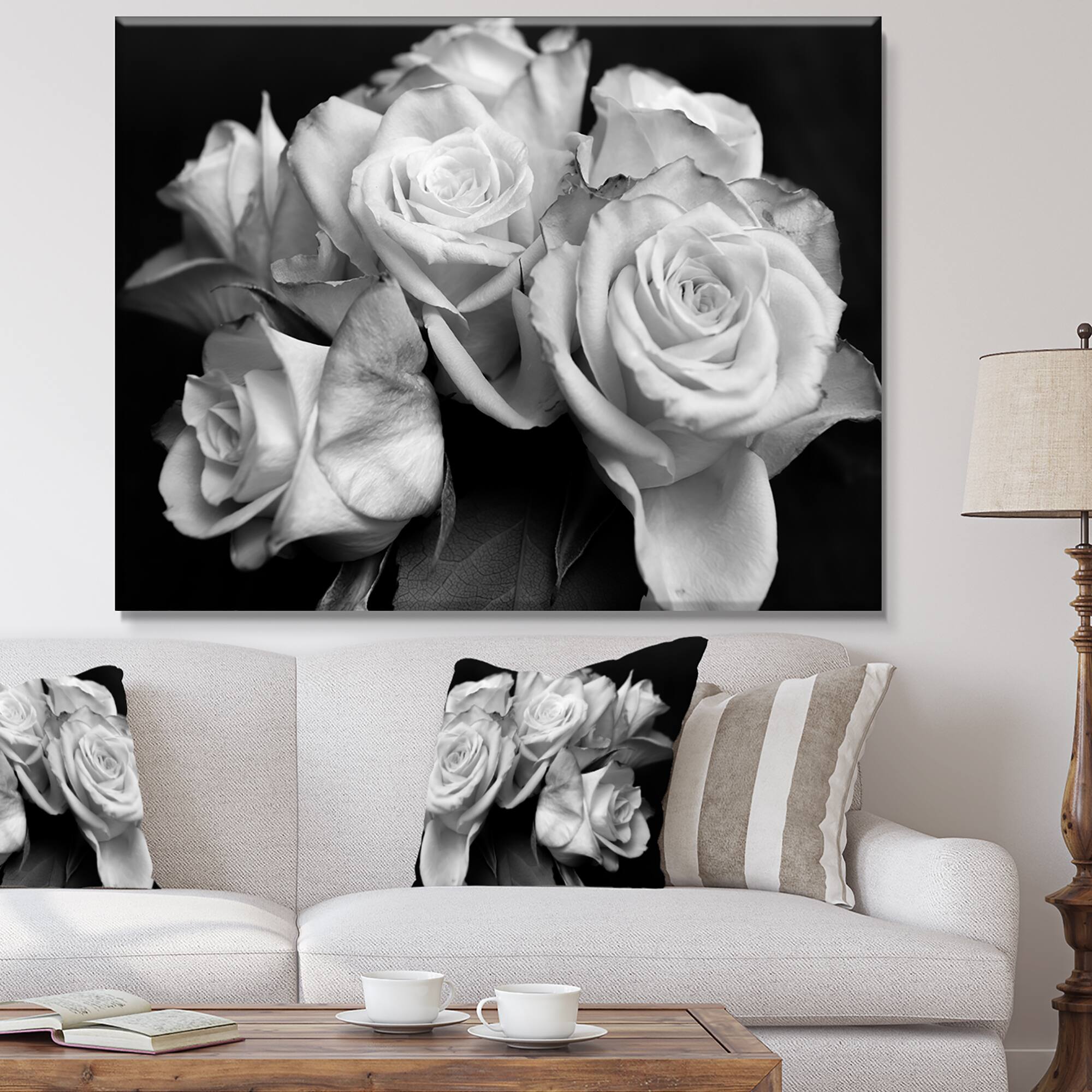 Designart - Bunch of Roses Black and White - Floral Art Canvas Print