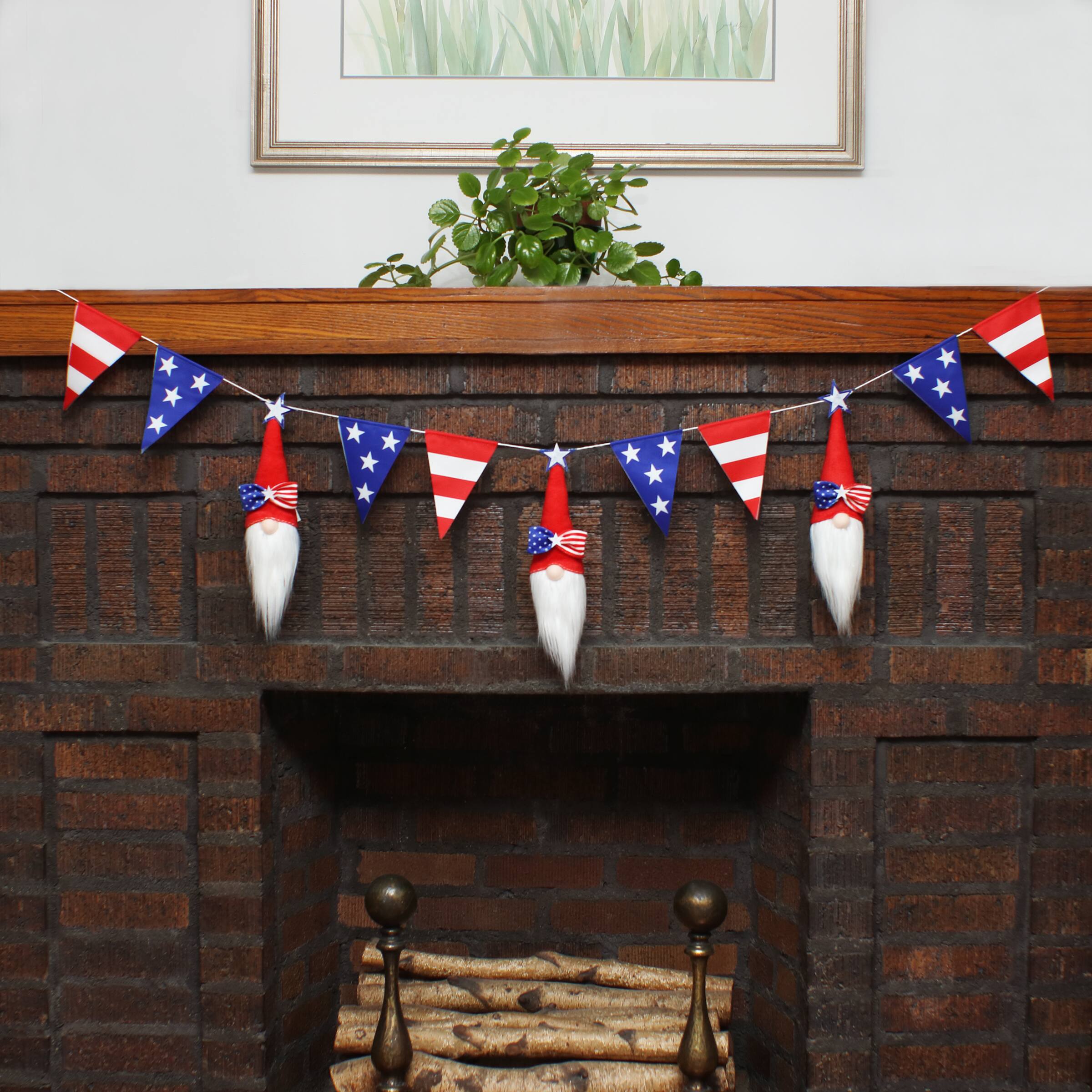 6ft. Patriotic Flags & Red Gnomes Garland