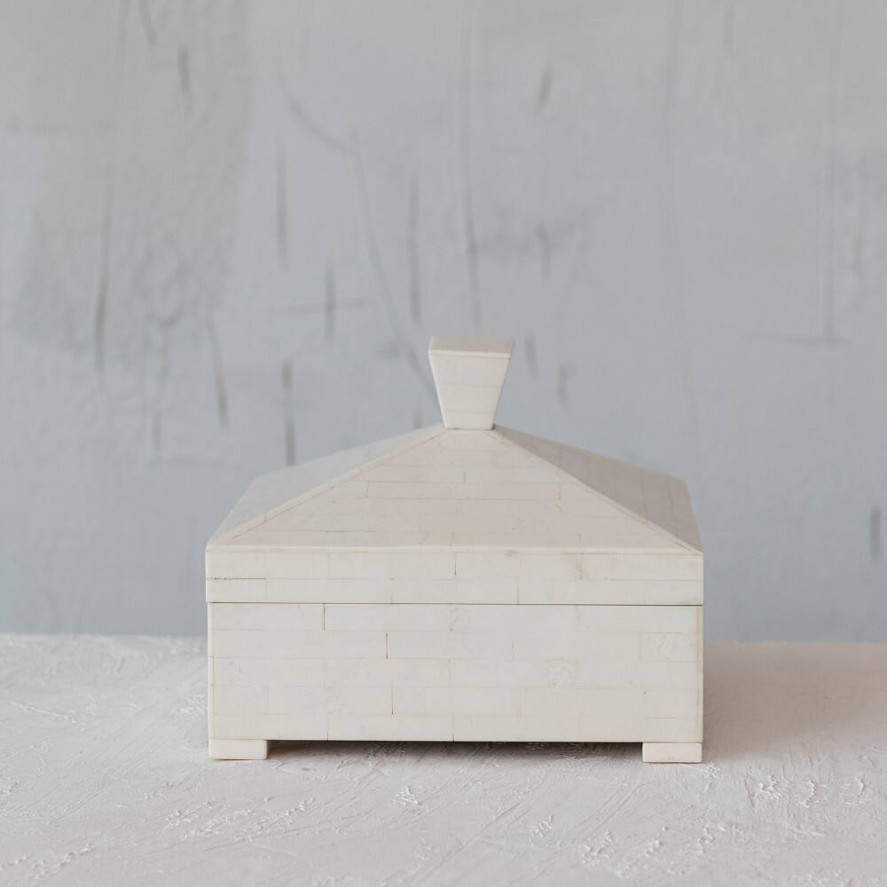 Hello Honey&#xAE; 8&#x22; Ivory Decorative Storage Box with Pyramid Lid and Knob