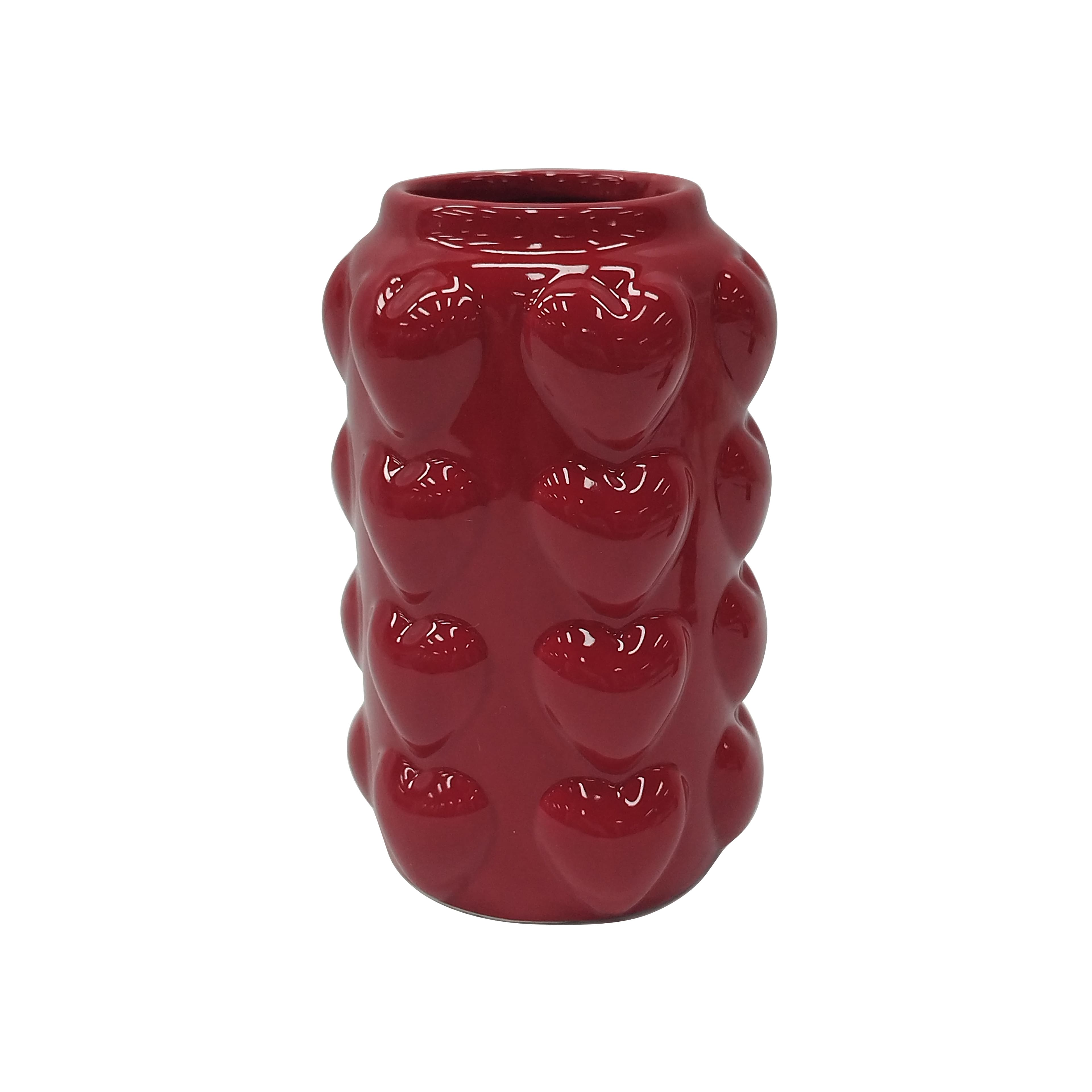 7.25" Red Heart Pattern Vase by Celebrate It™