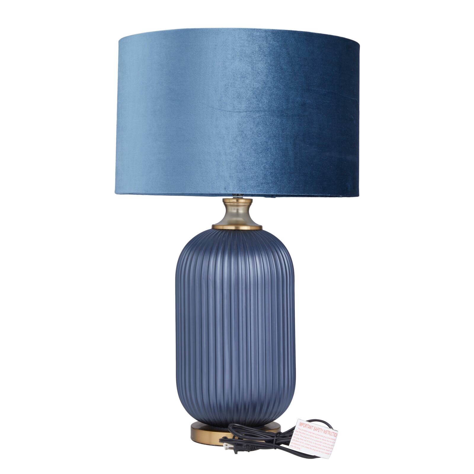 Blue Velvet Transitional Table Lamp, 26" x 16" x 16"